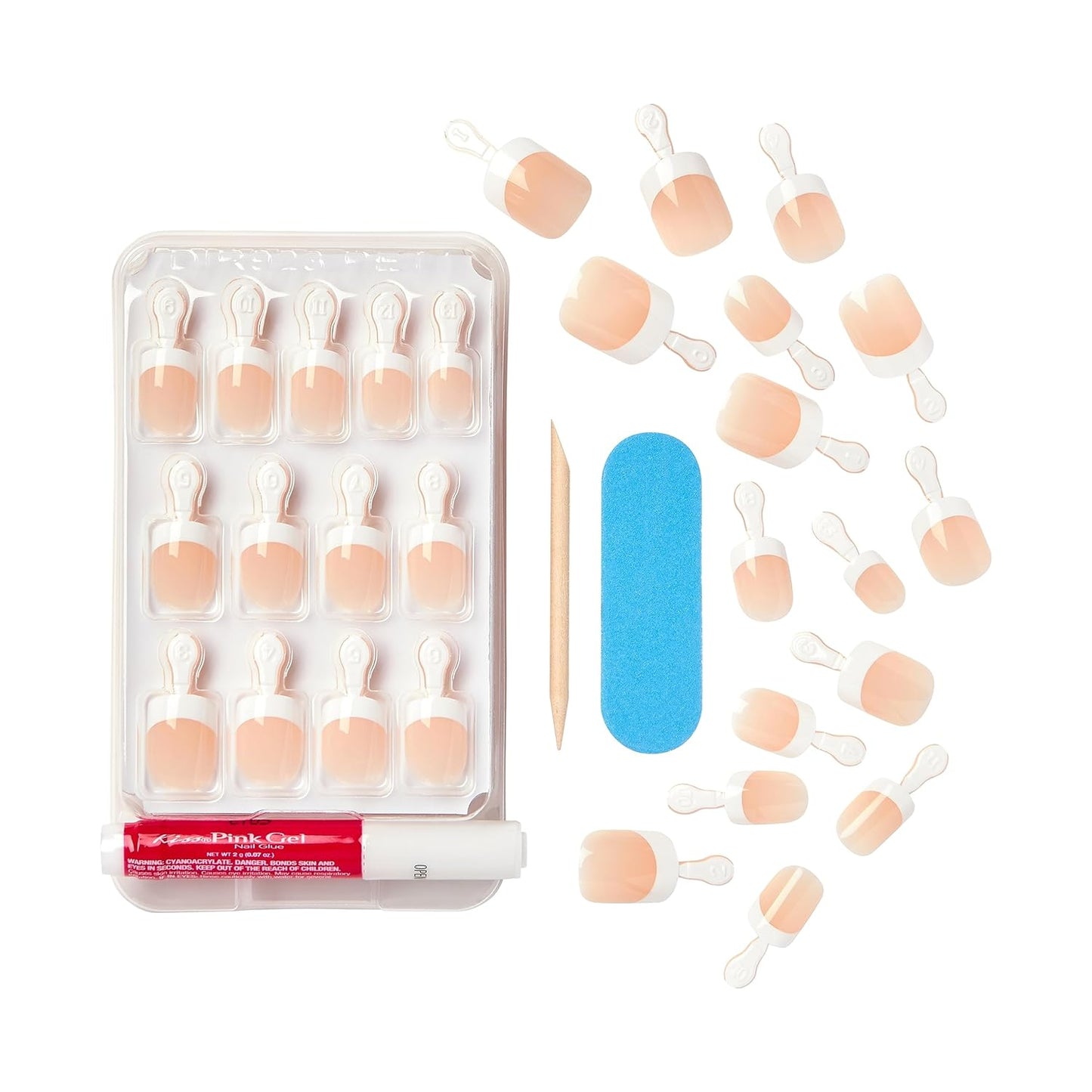 Kiss Everlasting French Nail Manicure, Chip-Free with Flexi-Fit Technology, Real Short, "Endless", Nail Kit with Pink Nail Glue (Net Wt. 2 g / 0.07oz.), Mini File, Manicure Stick, and 28 Fake Nails