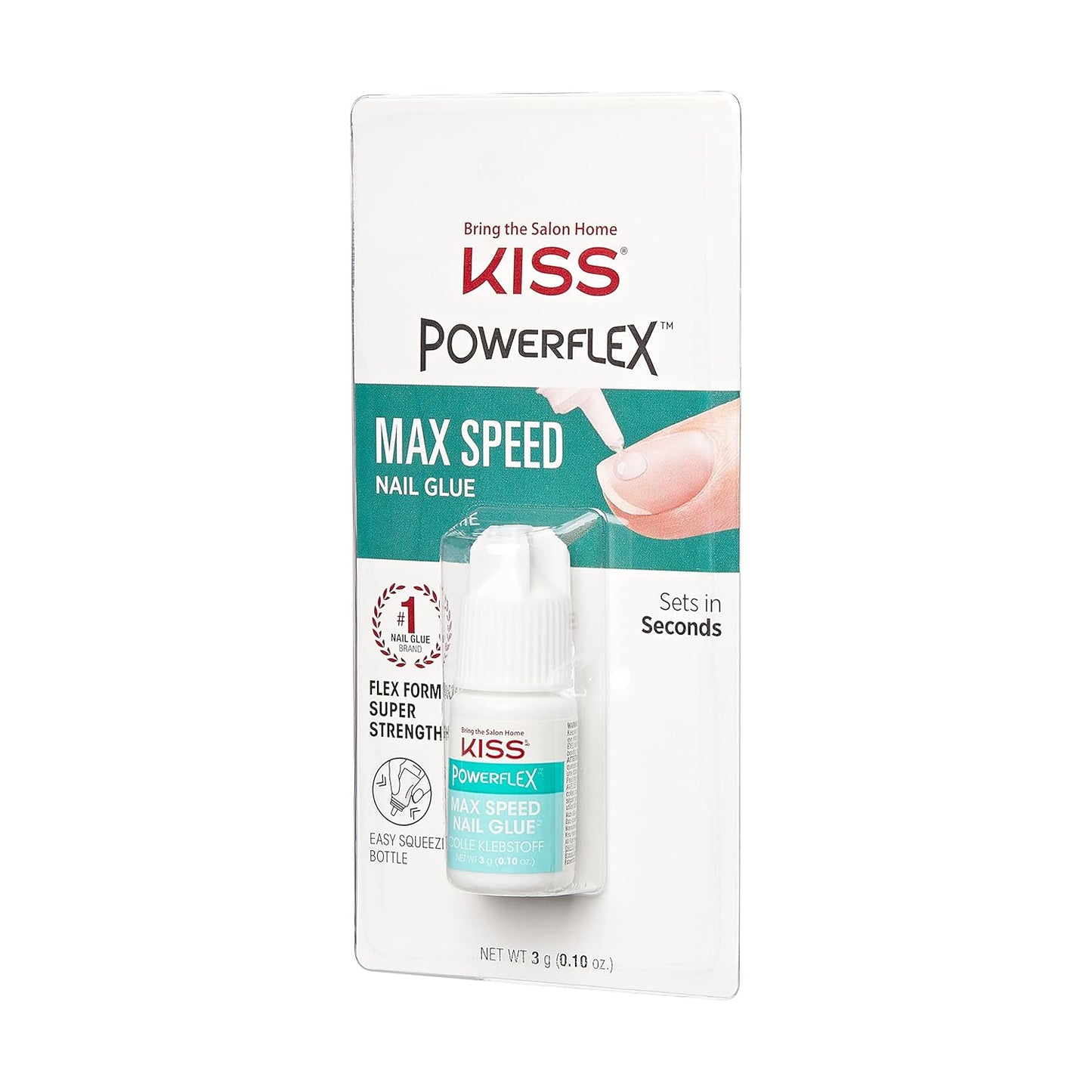 KISS PowerFlex Maximum Speed Nail Glue for Press On Nails, Super Strength Flex Formula Nail Adhesive, Includes One Bottle 3g (0.10 oz.) with Twist-Off Cap & Nozzle Tip Squeeze Applicator