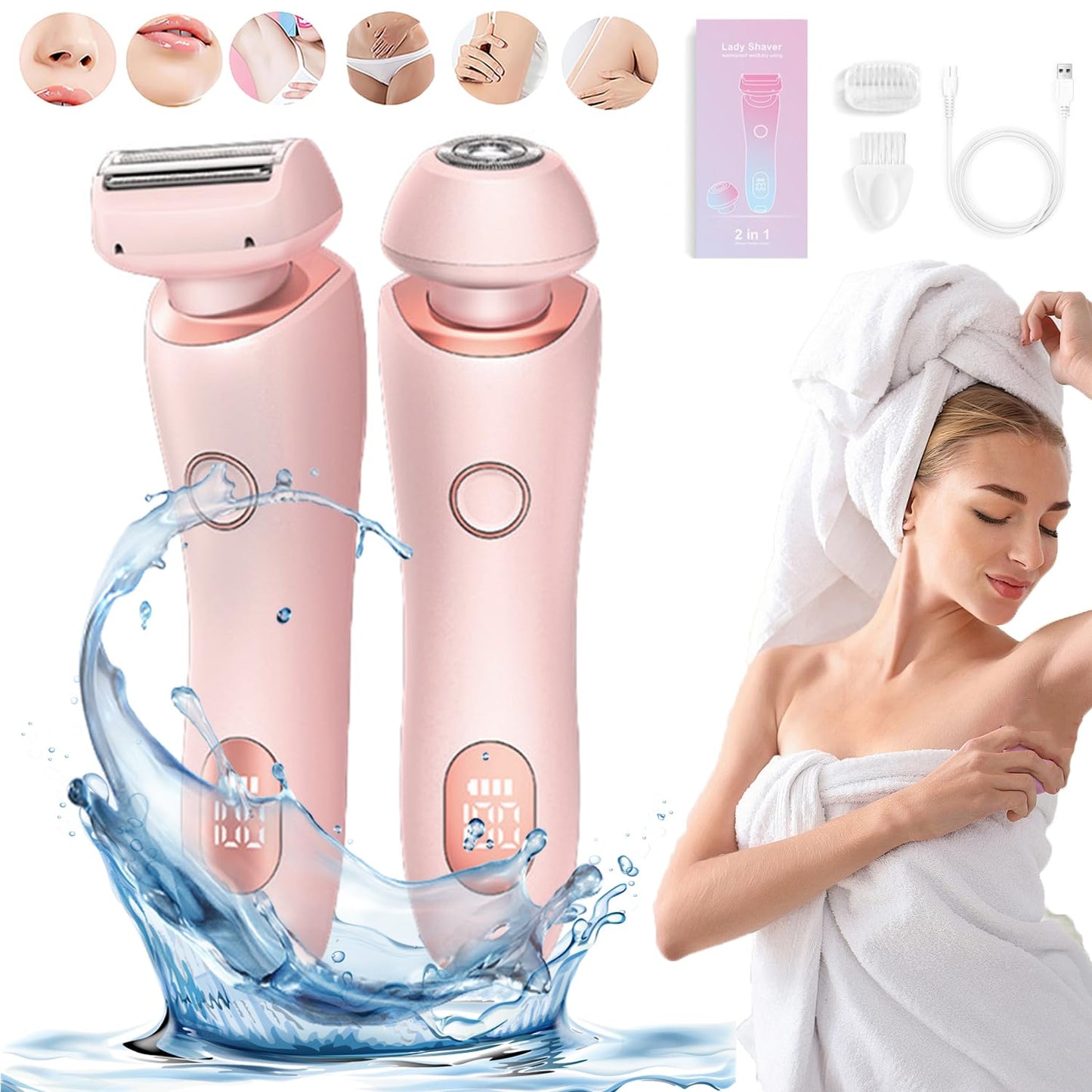Livira Body Shaver Women, Vantique Shaver, Favorabler-D shaverfor Women, Comfort 2 in 1 Electric Lady Shavers, Electric Ladyshaver Waterproof womenWet-Dry Razor Rechargeable Hair (Pink) 7DAY'S
