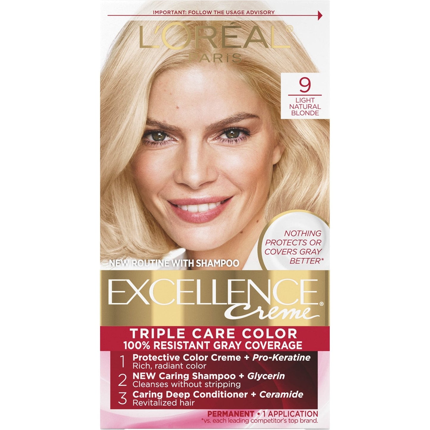 L'Oreal Paris Excellence Creme Permanent Hair Color, 4 Dark Brown, 100 percent Gray Coverage Hair Dye, Pack of 1