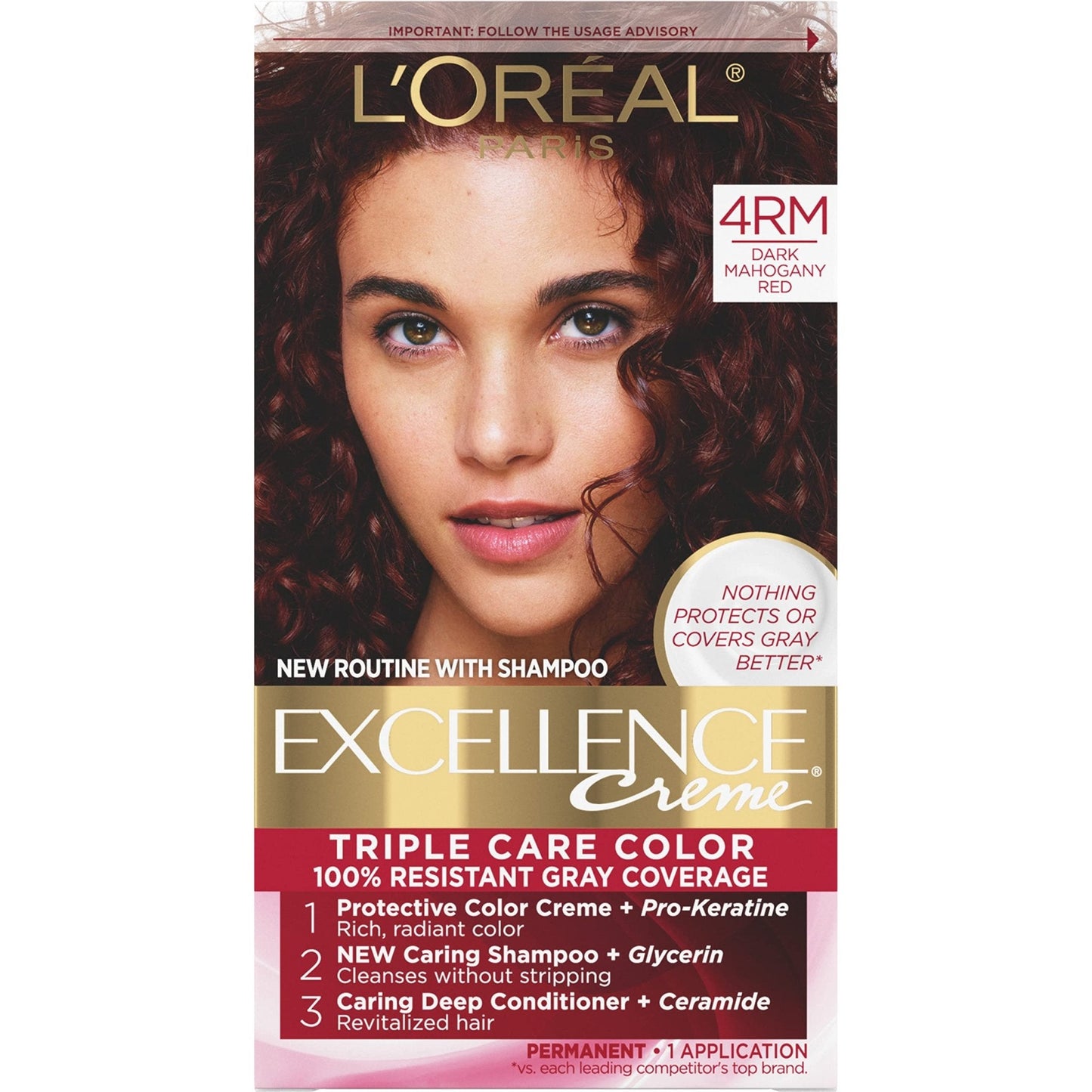 L'Oreal Paris Excellence Creme Permanent Hair Color, 4 Dark Brown, 100 percent Gray Coverage Hair Dye, Pack of 1