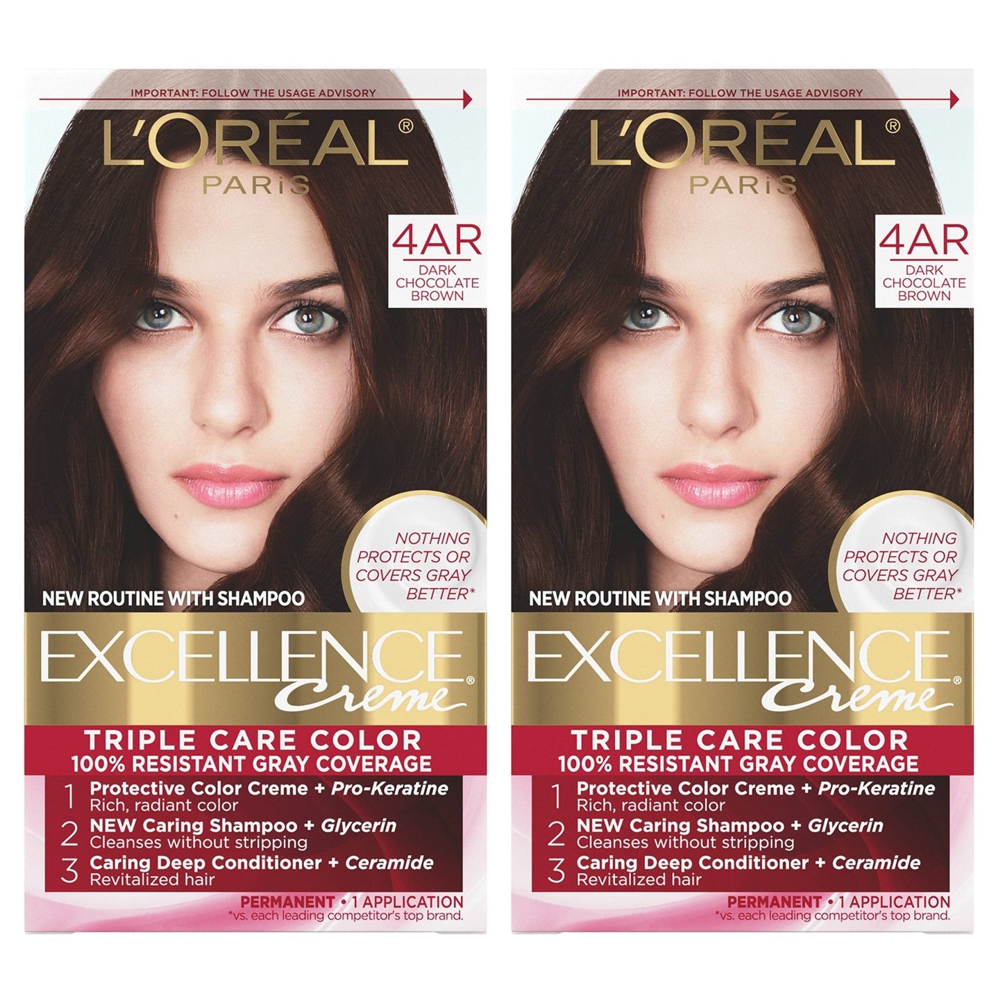 L'Oreal Paris Excellence Creme Permanent Hair Color, 4 Dark Brown, 100 percent Gray Coverage Hair Dye, Pack of 1