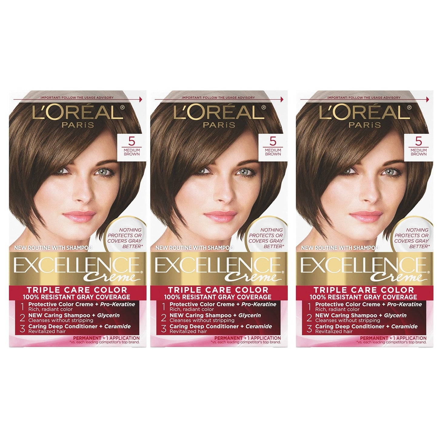 L'Oreal Paris Excellence Creme Permanent Hair Color, 4 Dark Brown, 100 percent Gray Coverage Hair Dye, Pack of 1