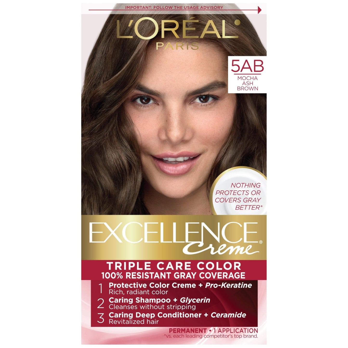 L'Oreal Paris Excellence Creme Permanent Hair Color, 4 Dark Brown, 100 percent Gray Coverage Hair Dye, Pack of 1