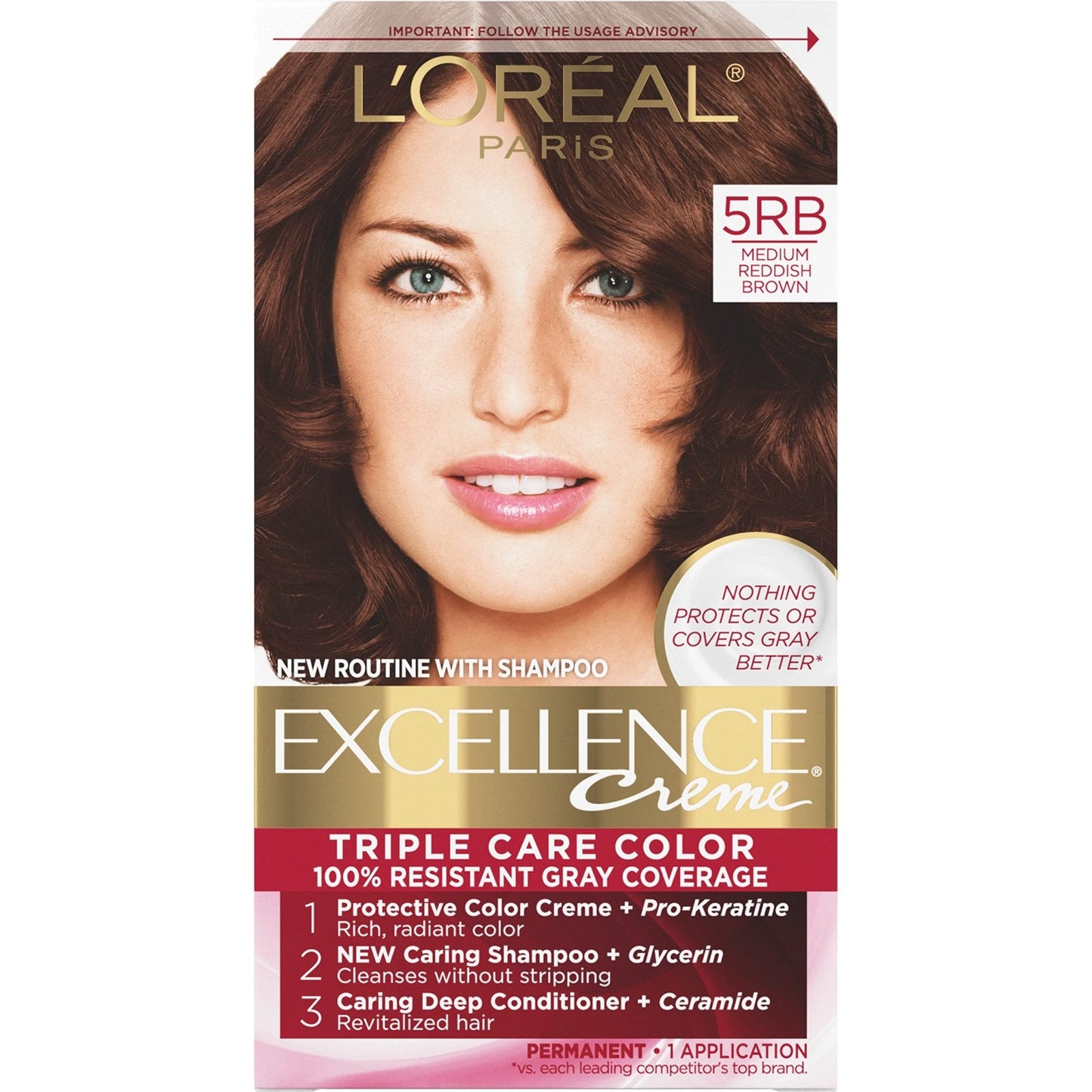 L'Oreal Paris Excellence Creme Permanent Hair Color, 4 Dark Brown, 100 percent Gray Coverage Hair Dye, Pack of 1