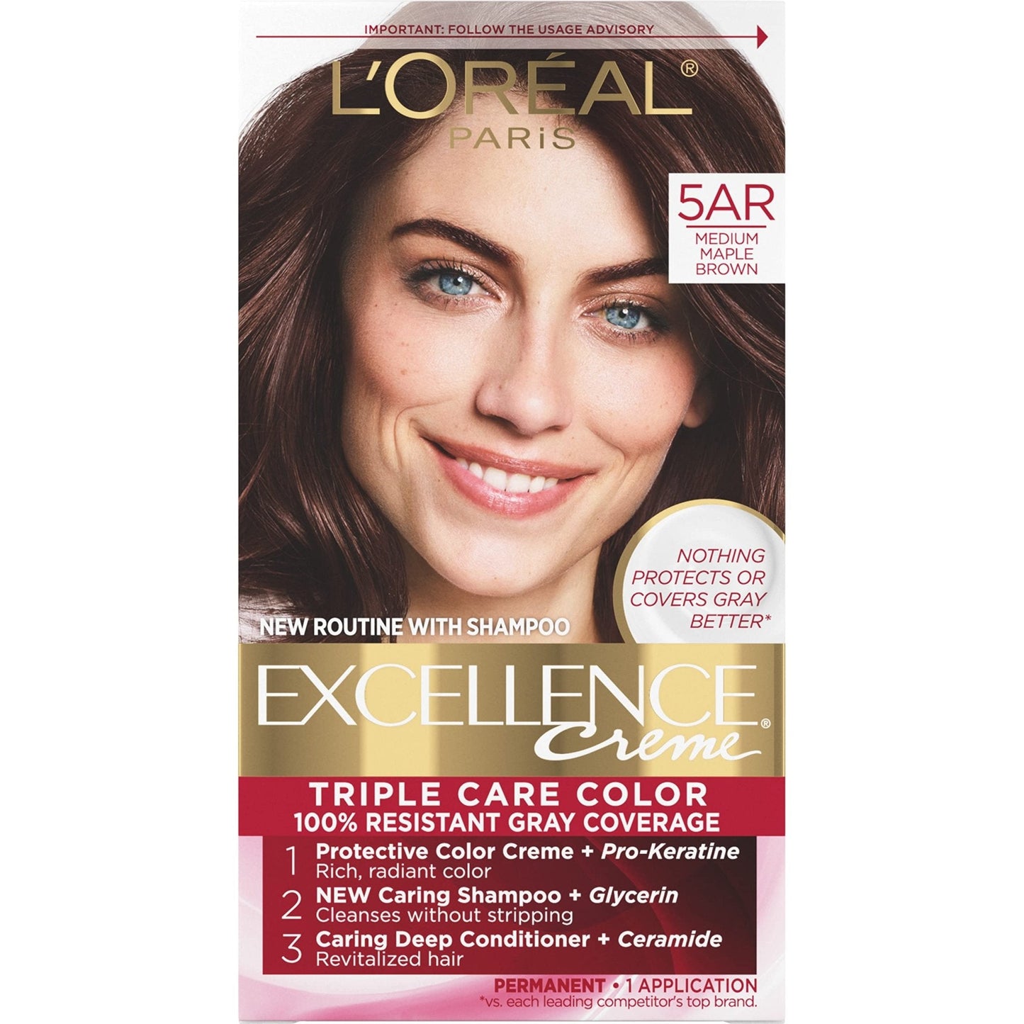 L'Oreal Paris Excellence Creme Permanent Hair Color, 4 Dark Brown, 100 percent Gray Coverage Hair Dye, Pack of 1