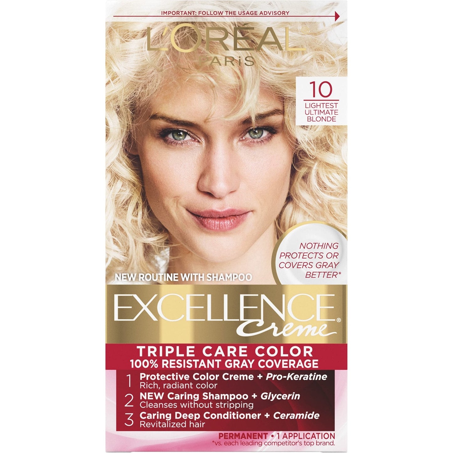 L'Oreal Paris Excellence Creme Permanent Hair Color, 4 Dark Brown, 100 percent Gray Coverage Hair Dye, Pack of 1