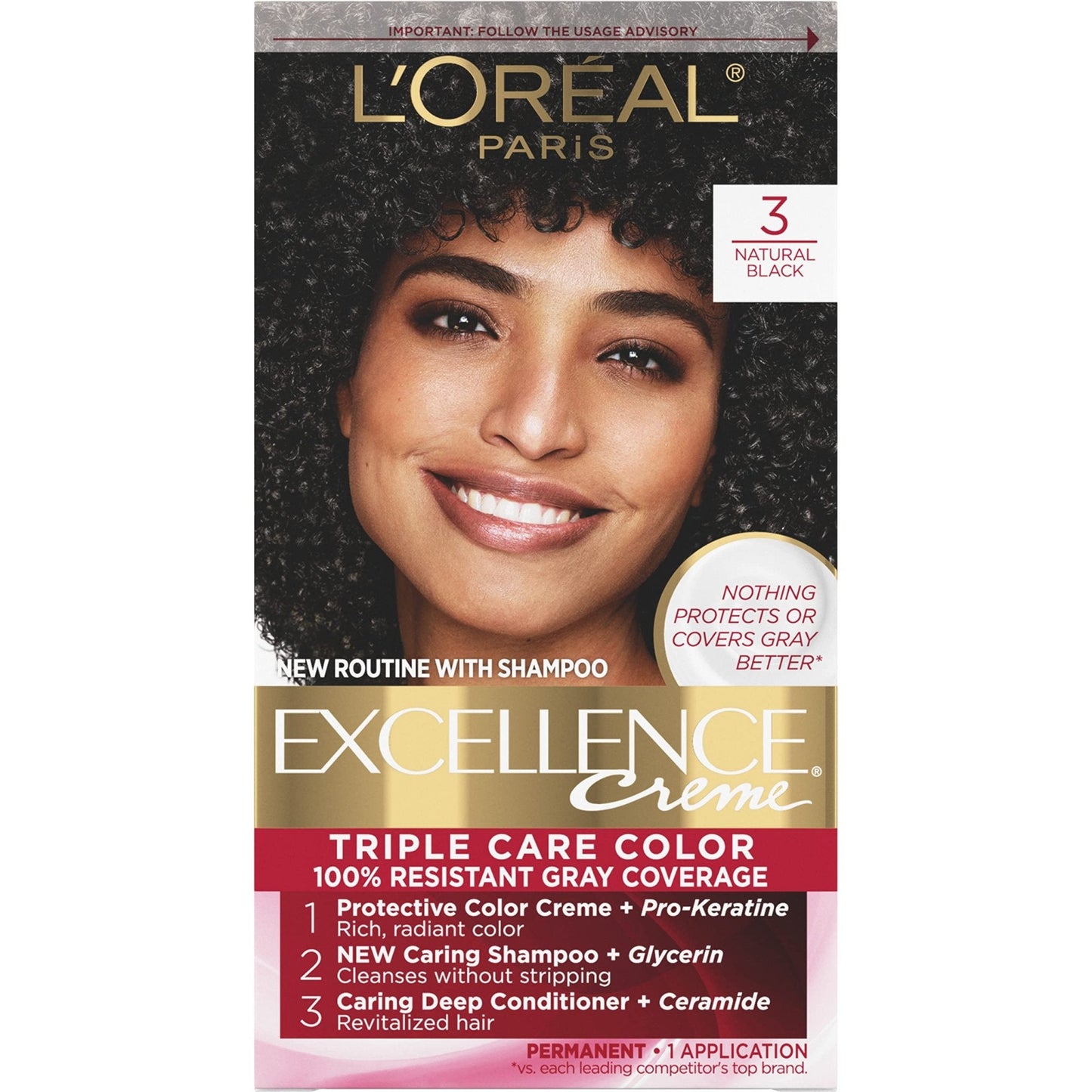 L'Oreal Paris Excellence Creme Permanent Hair Color, 4 Dark Brown, 100 percent Gray Coverage Hair Dye, Pack of 1