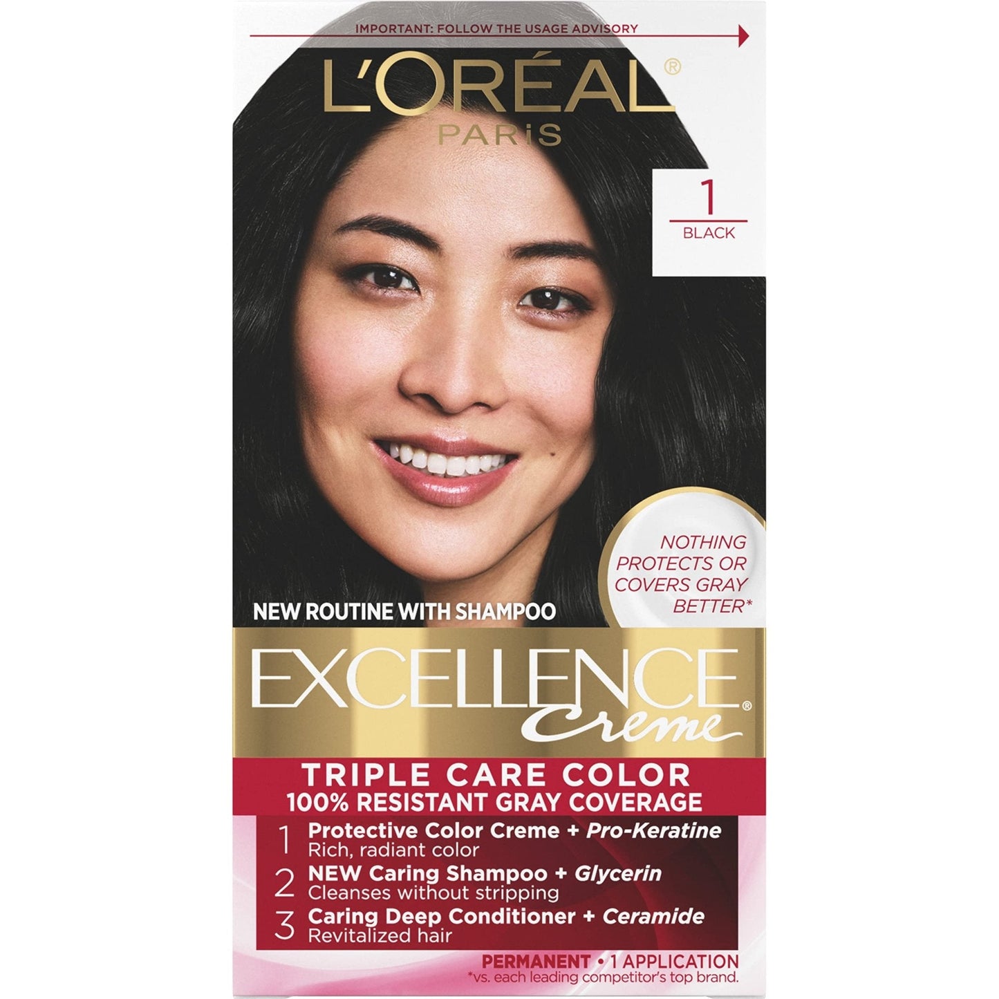 L'Oreal Paris Excellence Creme Permanent Hair Color, 4 Dark Brown, 100 percent Gray Coverage Hair Dye, Pack of 1