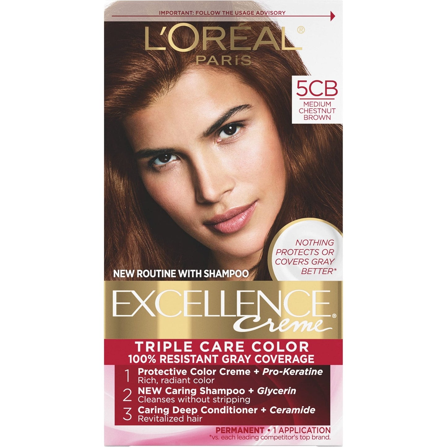 L'Oreal Paris Excellence Creme Permanent Hair Color, 4 Dark Brown, 100 percent Gray Coverage Hair Dye, Pack of 1