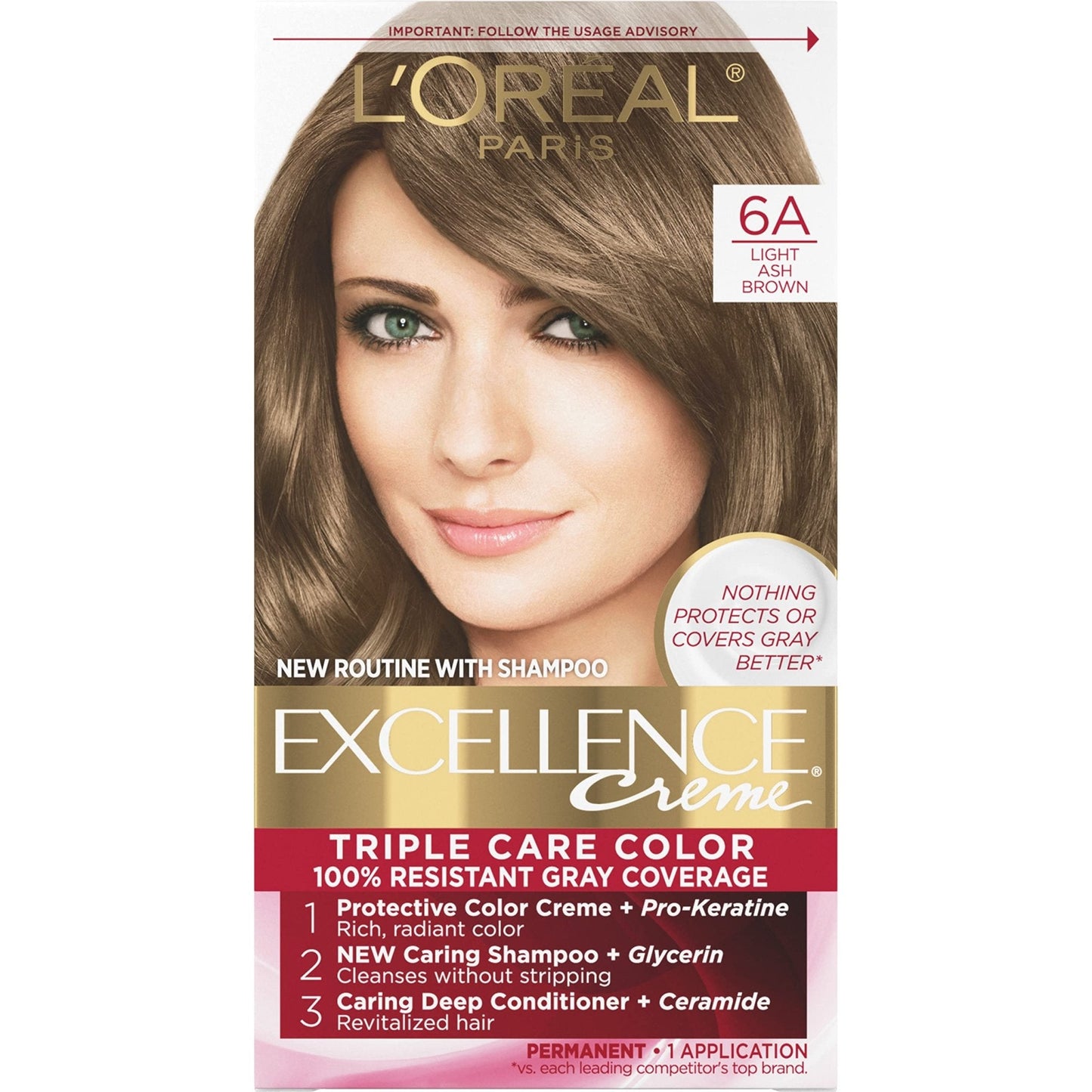 L'Oreal Paris Excellence Creme Permanent Hair Color, 4 Dark Brown, 100 percent Gray Coverage Hair Dye, Pack of 1