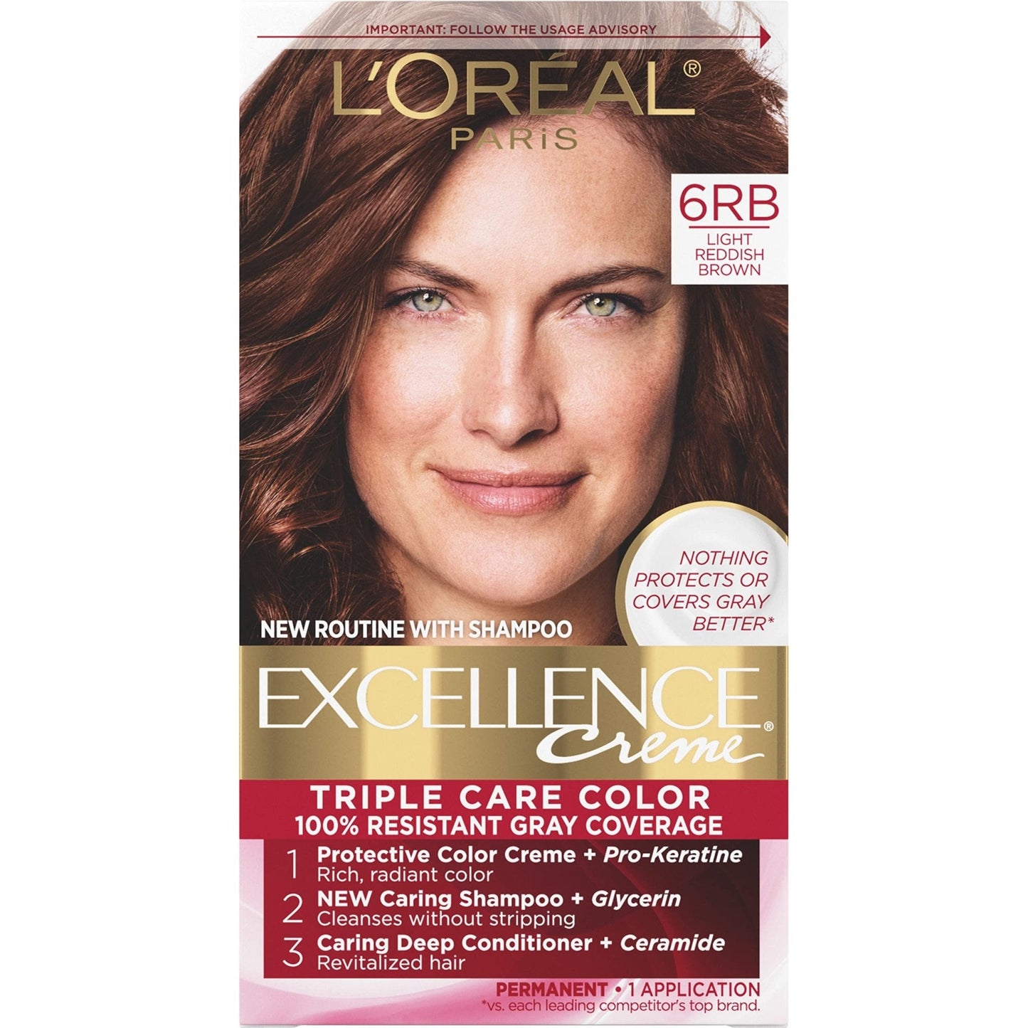 L'Oreal Paris Excellence Creme Permanent Hair Color, 4 Dark Brown, 100 percent Gray Coverage Hair Dye, Pack of 1