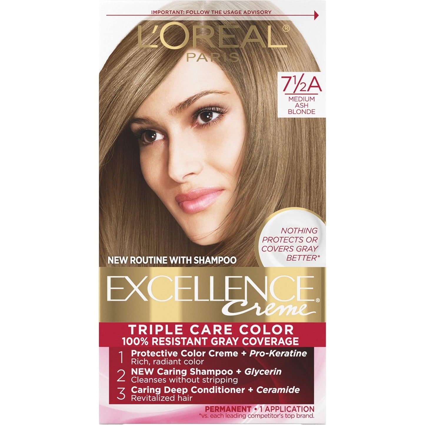 L'Oreal Paris Excellence Creme Permanent Hair Color, 4 Dark Brown, 100 percent Gray Coverage Hair Dye, Pack of 1