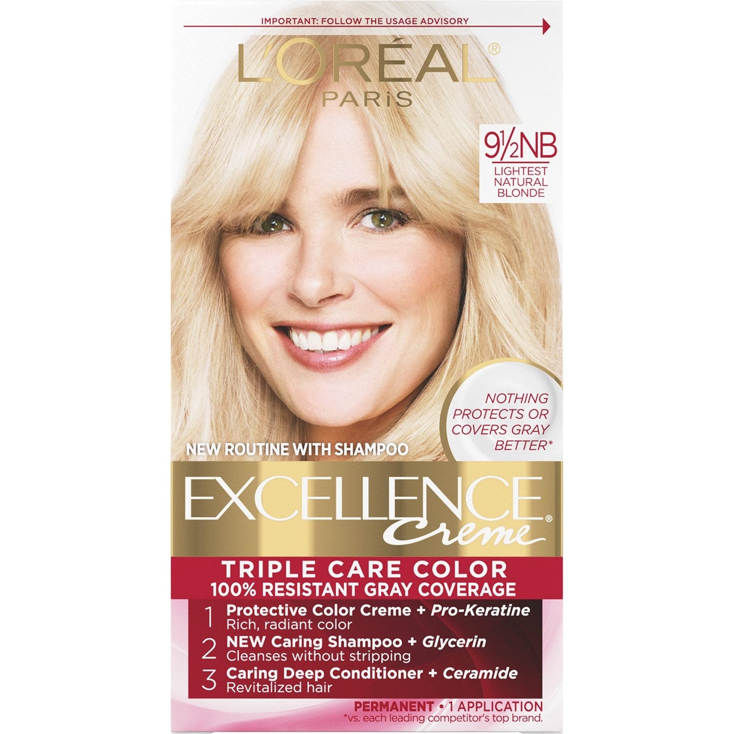 L'Oreal Paris Excellence Creme Permanent Hair Color, 4 Dark Brown, 100 percent Gray Coverage Hair Dye, Pack of 1