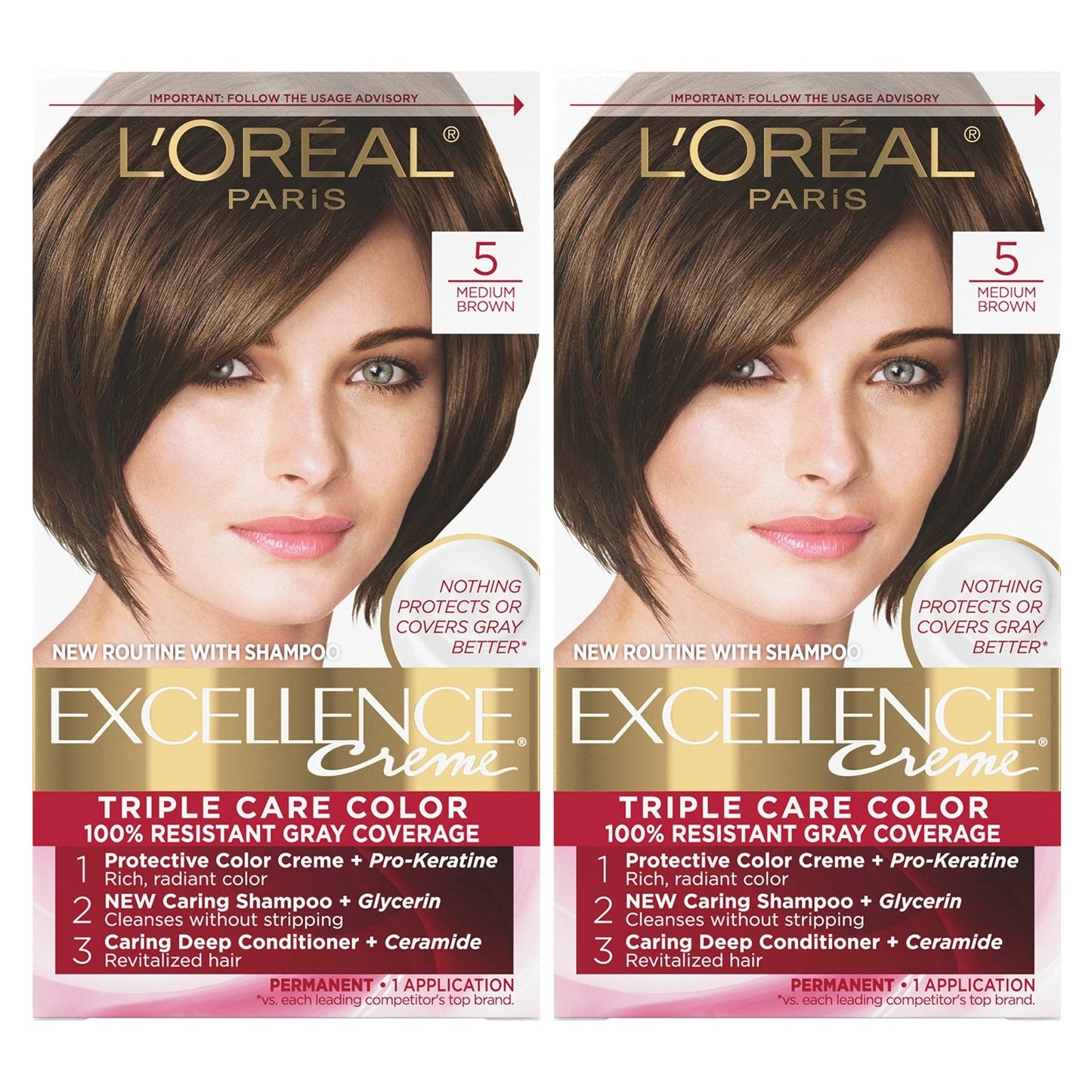 L'Oreal Paris Excellence Creme Permanent Hair Color, 4 Dark Brown, 100 percent Gray Coverage Hair Dye, Pack of 1