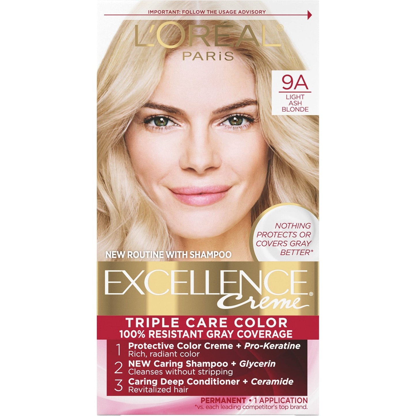 L'Oreal Paris Excellence Creme Permanent Hair Color, 4 Dark Brown, 100 percent Gray Coverage Hair Dye, Pack of 1