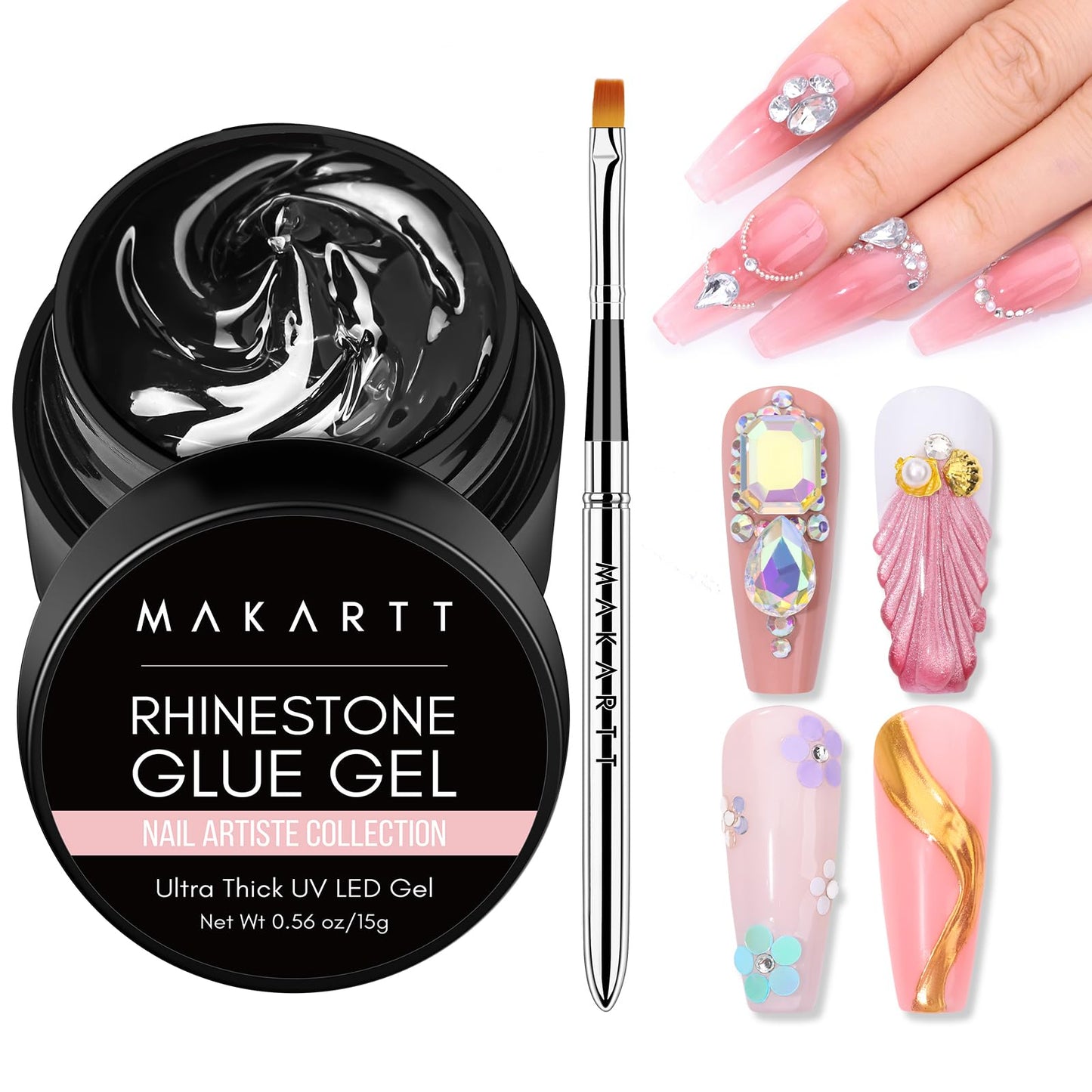 Makartt Nail Rhinestone Glue for Nails: Super Strong Gel Nail Glue for Decorations Nail Charm 3D Nails Bling Gel for Nail Gem Nail Art Jewel Diamonds 30ML Cured Need Beauty