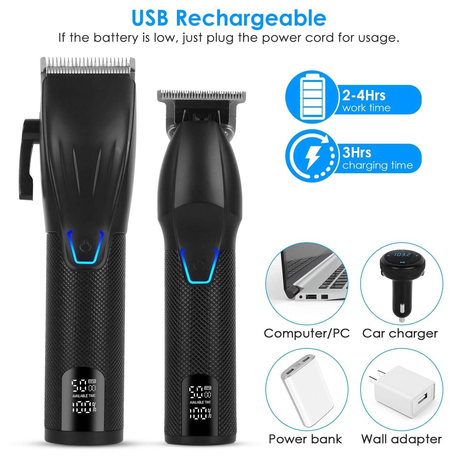 Men Electric Barber Clipper Hair Cutting Combo Set T Outliner Shaver Trimmers DailySale