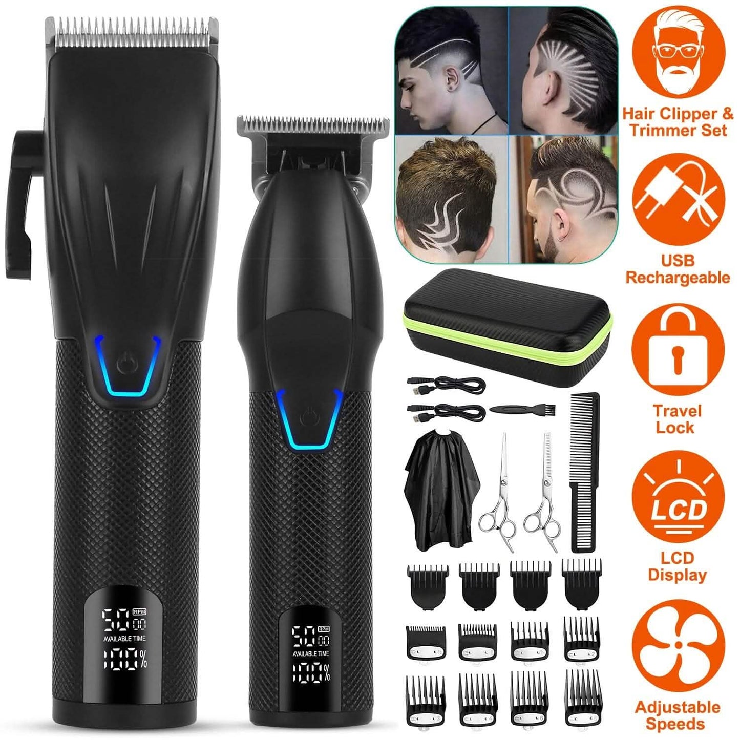 Men Electric Barber Clipper Hair Cutting Combo Set T Outliner Shaver Trimmers DailySale