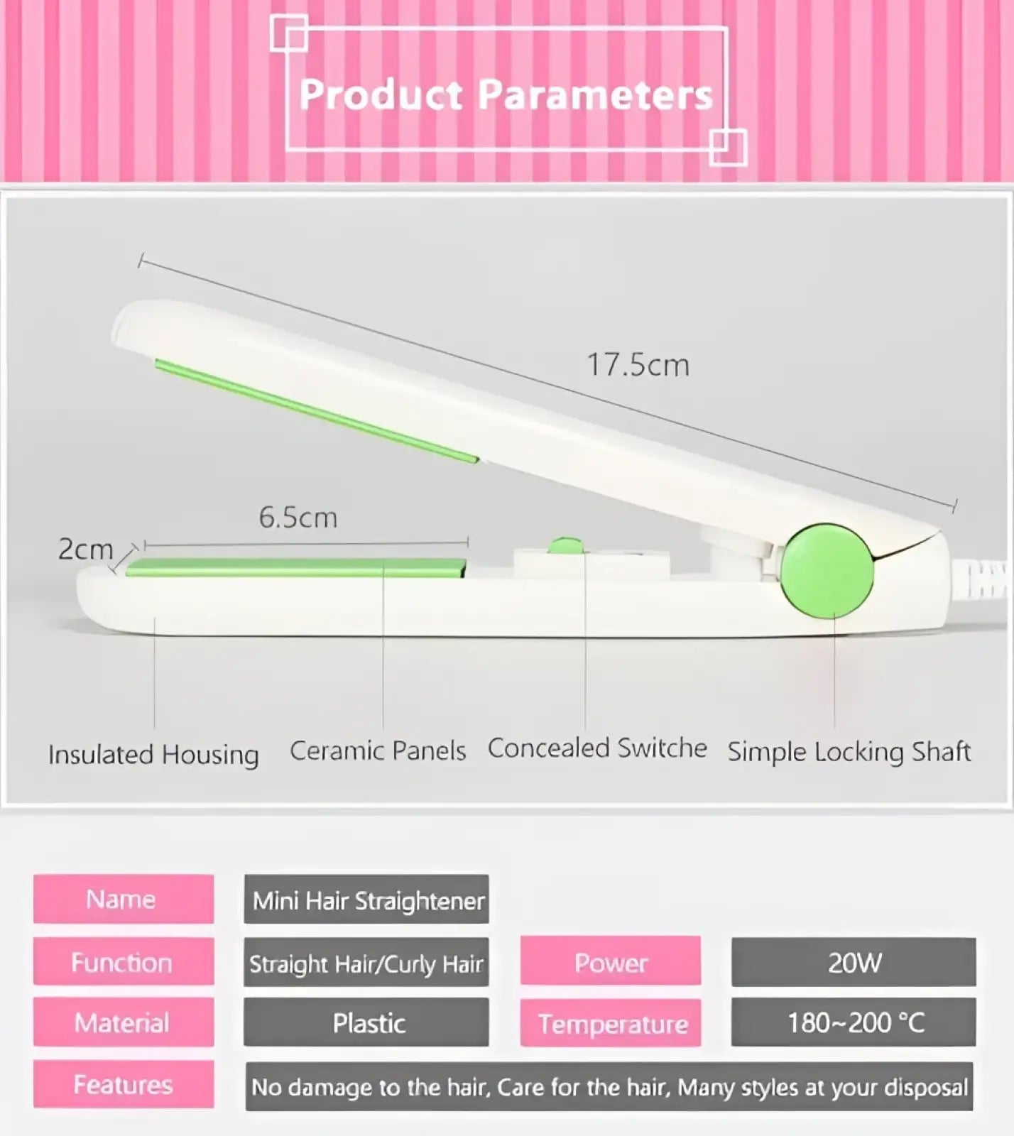 Mini Portable Ceramic Hair Straightener and Curler ARBA Global