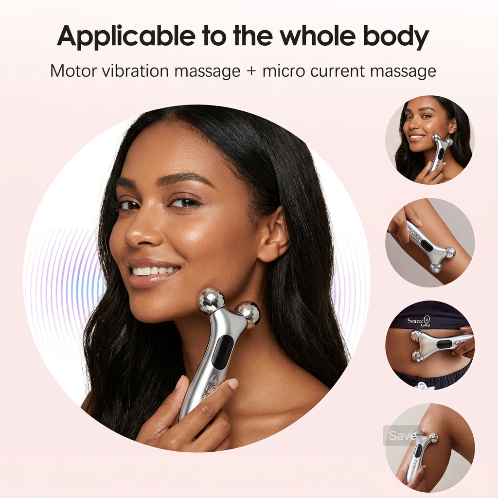 Silver Ergonomic EMS Microcurrent Facial Roller | Intelligent Pulse Face Slimming & Sculpting Device for Skin Tightening FLIPSTYLEZLLC