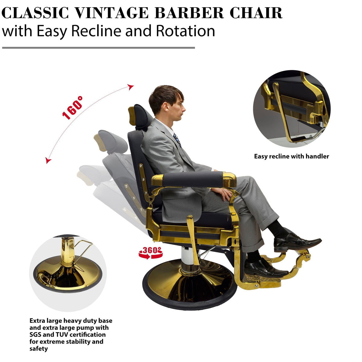 Heavy Duty Barber Chair, 700LB Hydraulic, The Founder 8817 MYS