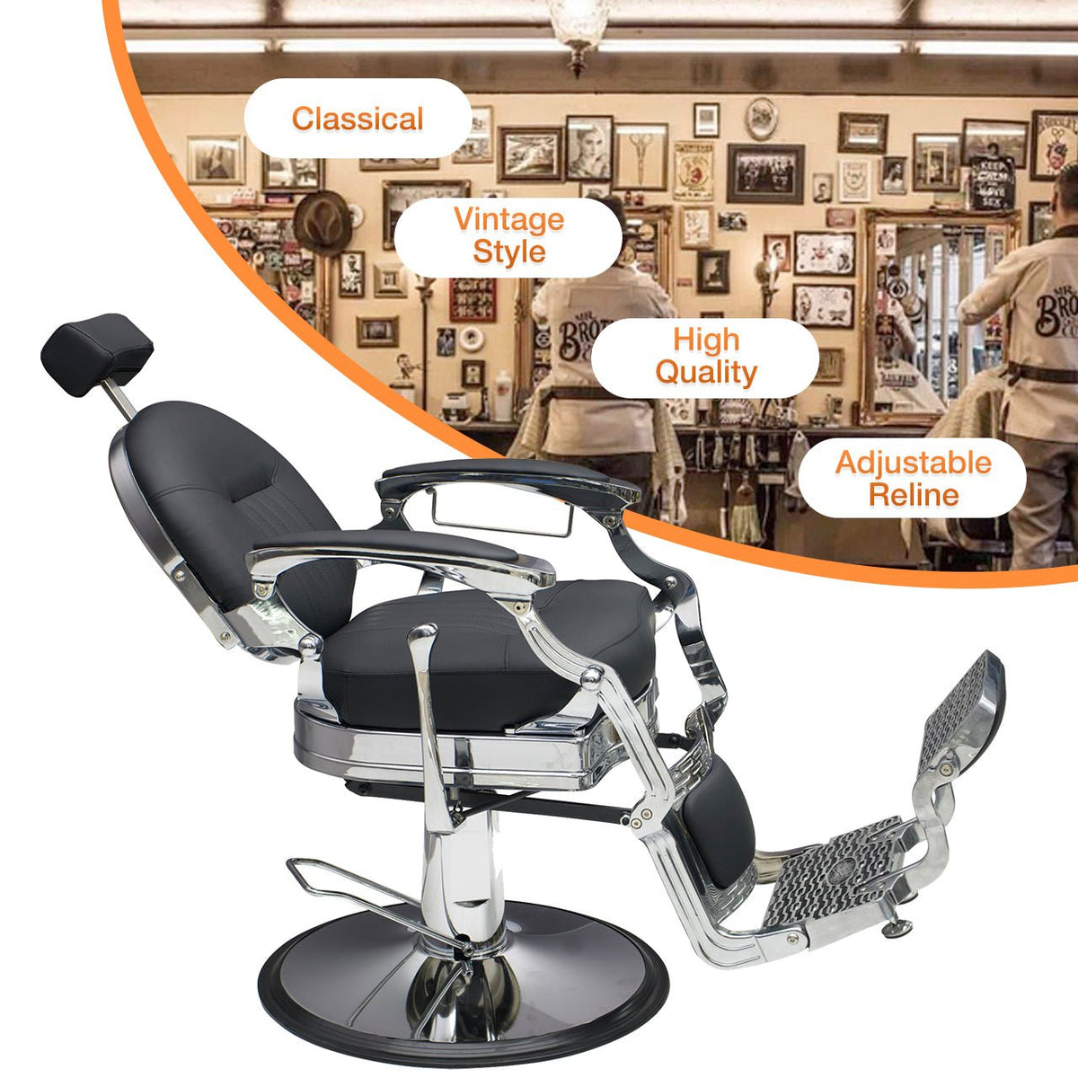 Modern Barber Chair, Stainless Steel, The Visionary 8829 MYS