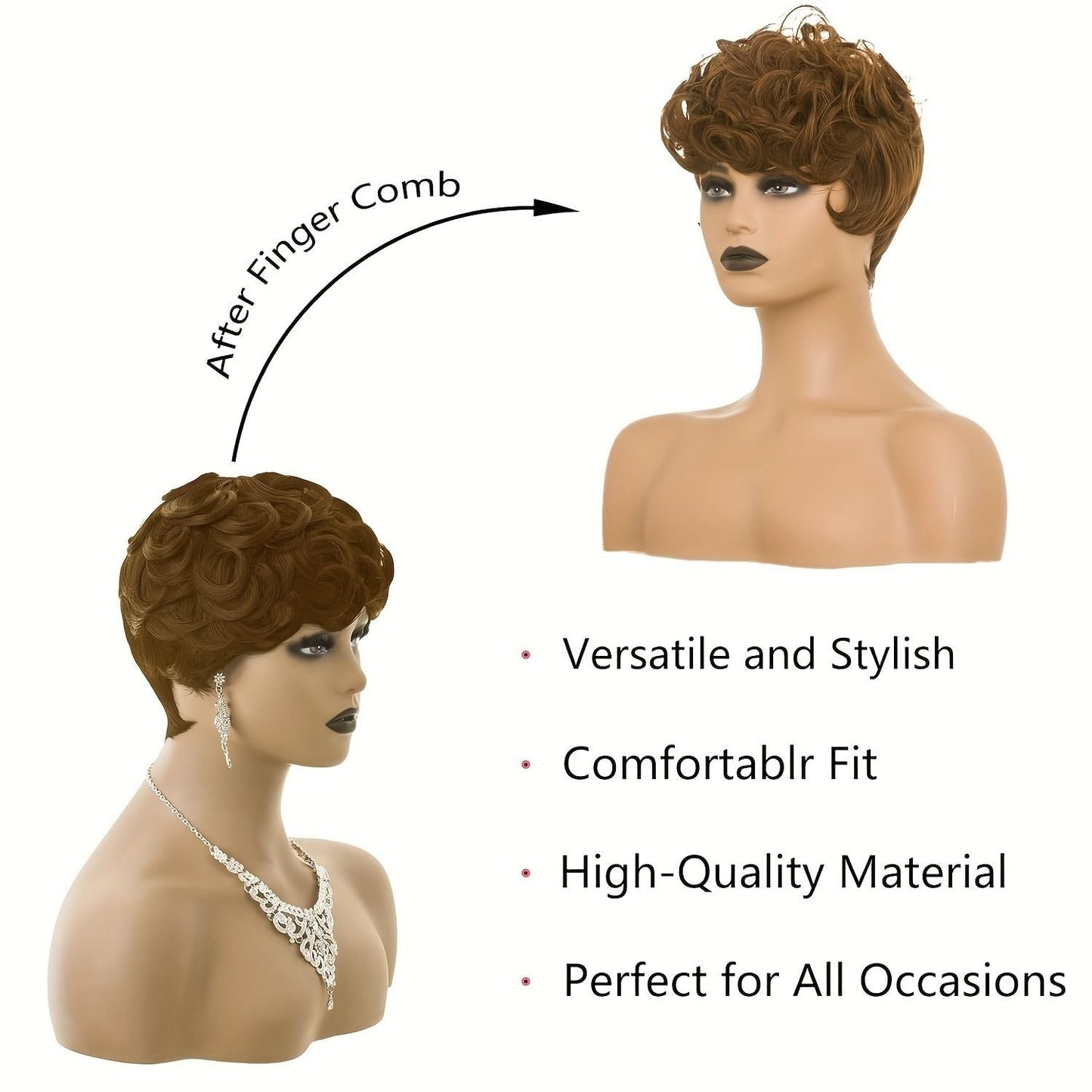 Natural Black Short Pixie Cut Wigs For Black Women Curly Hair Wigs Replacement Short Black Layered Pixie Wigs With Bangs Wigs For Black Women (Natural Black)