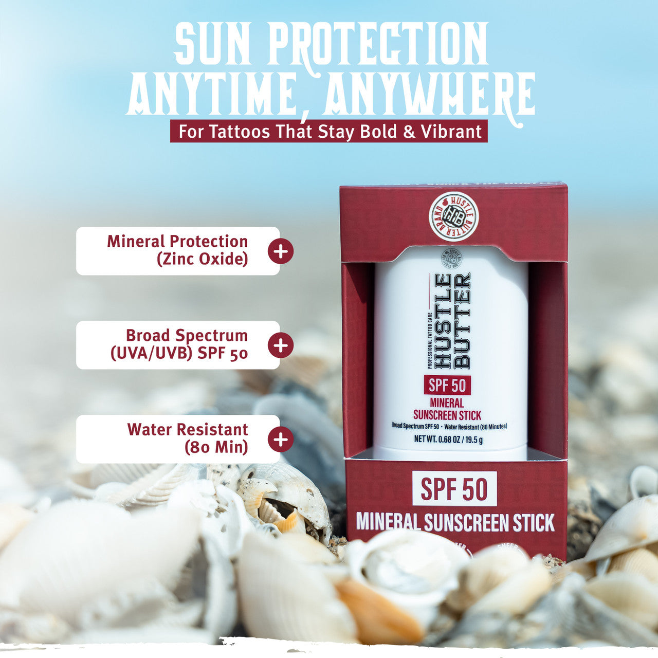 HUSTLE BUTTER MINERAL SUNSCREEN STICK SPF 50 - 0.68OZ N.O.S. Barber Supply