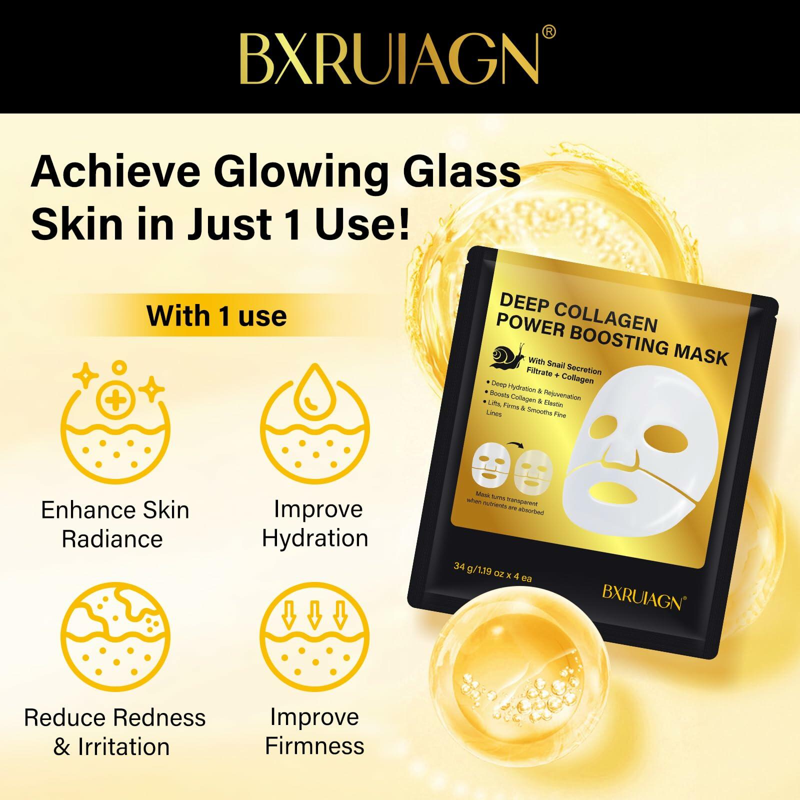 BestBy01/28 BXRUIAGN Snail Mucin Face Mask 96 Hydrogel Korean Skin Care 4pcs Deal US