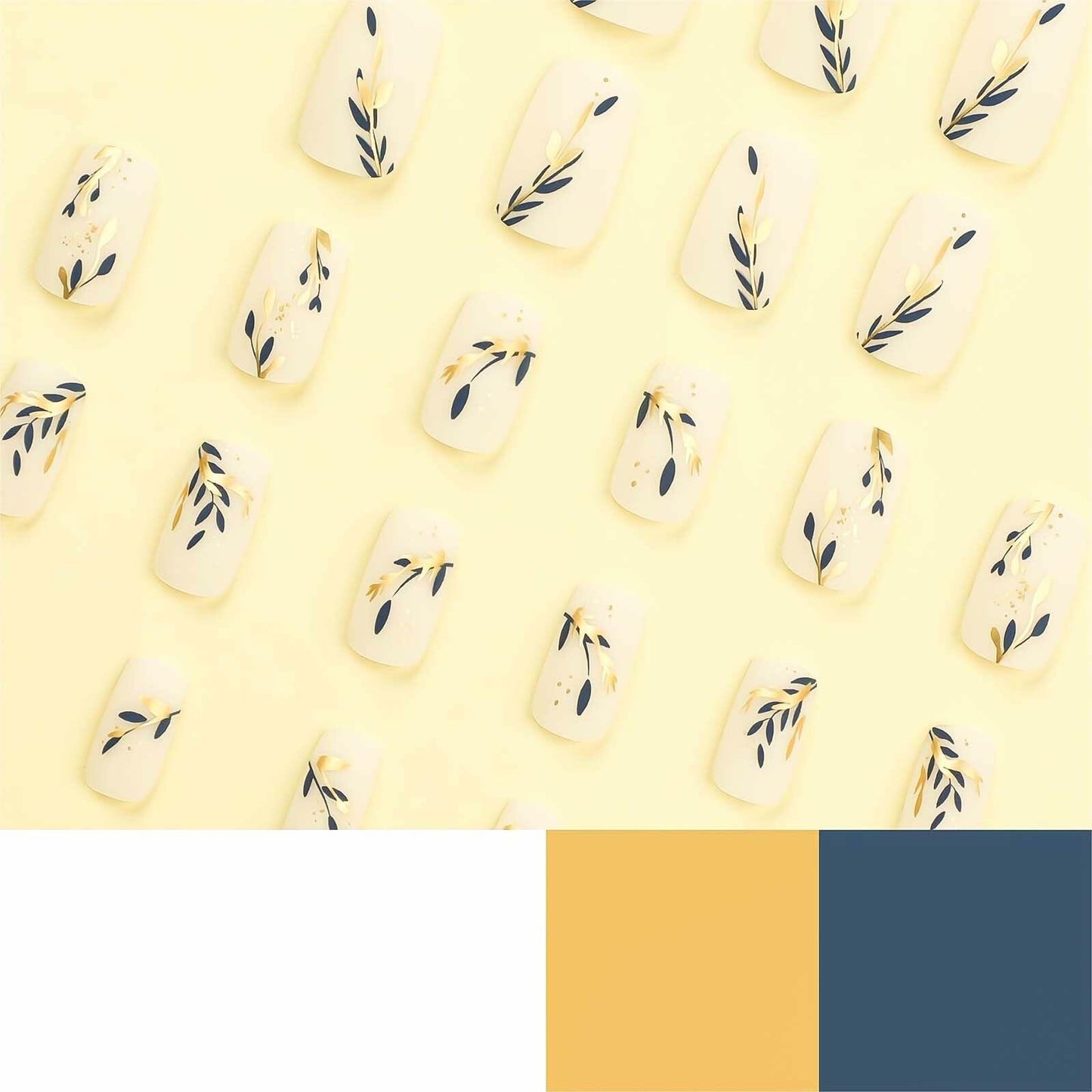 RUOKEXIN Acrylic Coffin Nails 24Pcs Red Blue Flower Gold Rhinestones Glossy Deal US