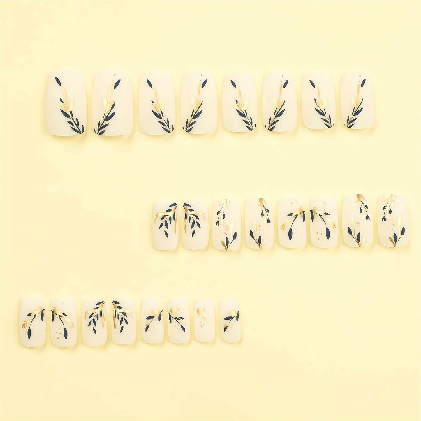 RUOKEXIN Acrylic Coffin Nails 24Pcs Red Blue Flower Gold Rhinestones Glossy Deal US