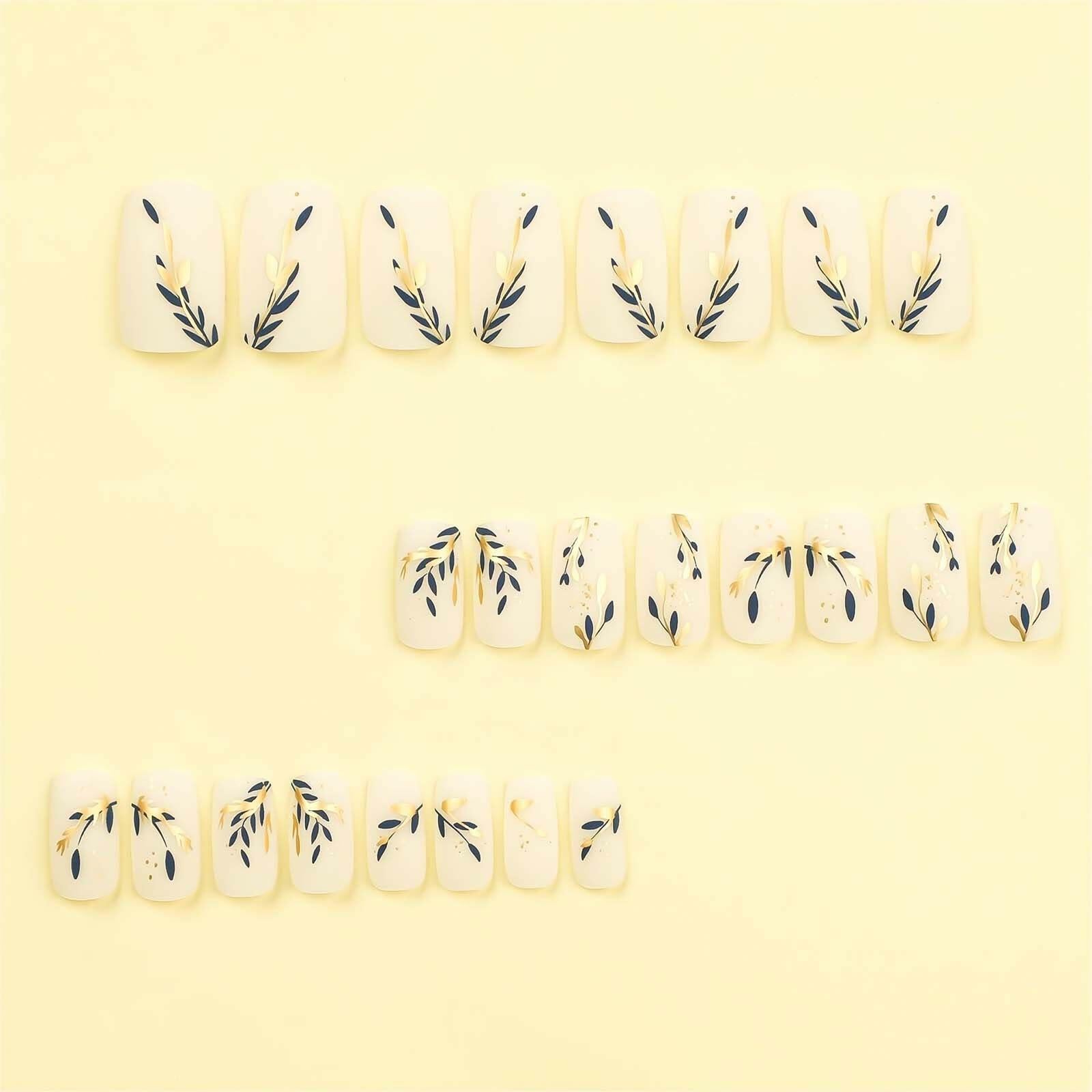 RUOKEXIN Acrylic Coffin Nails 24Pcs Red Blue Flower Gold Rhinestones Glossy Deal US