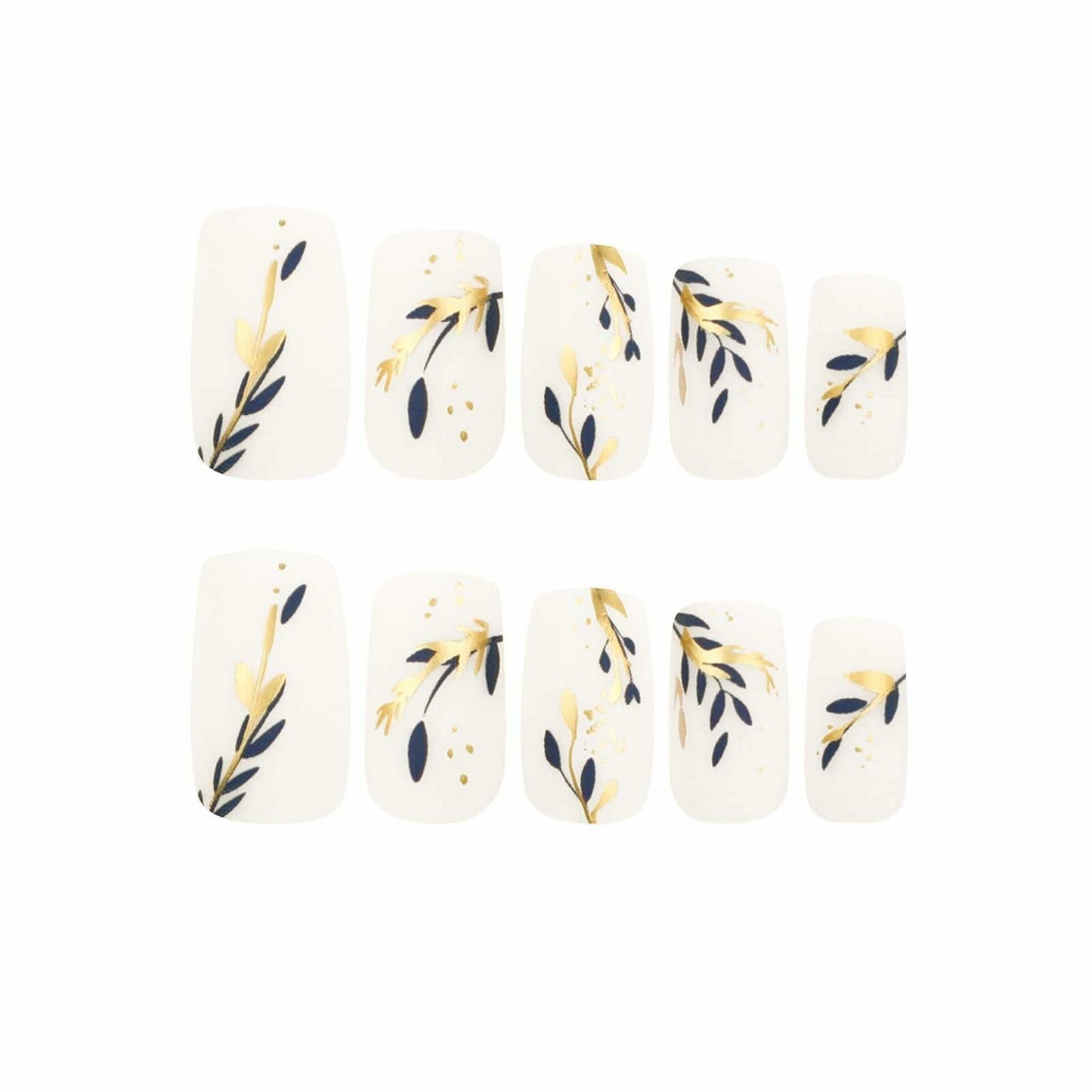 RUOKEXIN Acrylic Coffin Nails 24Pcs Red Blue Flower Gold Rhinestones Glossy Deal US