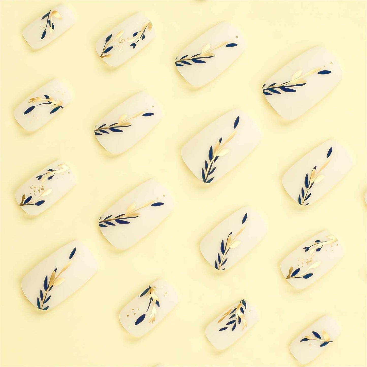 RUOKEXIN Acrylic Coffin Nails 24Pcs Red Blue Flower Gold Rhinestones Glossy Deal US