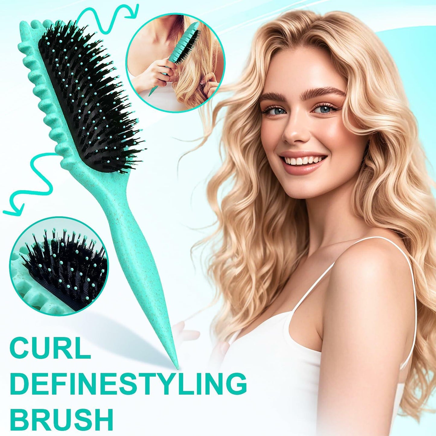 [Like New] Candy Brush Curly Hair Defining Boar Bristle Brush Green Deal US
