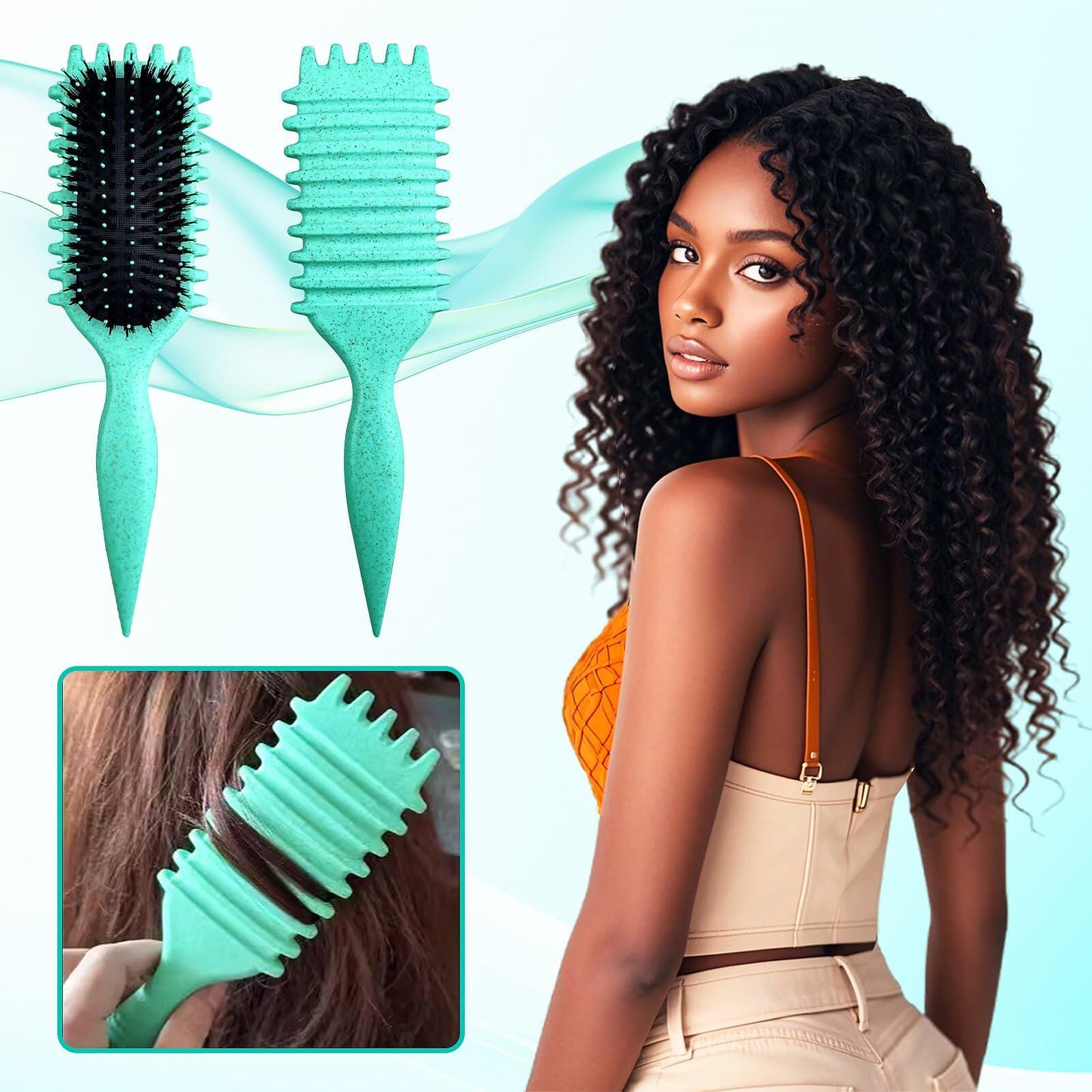 [Like New] Candy Brush Curly Hair Defining Boar Bristle Brush Green Deal US