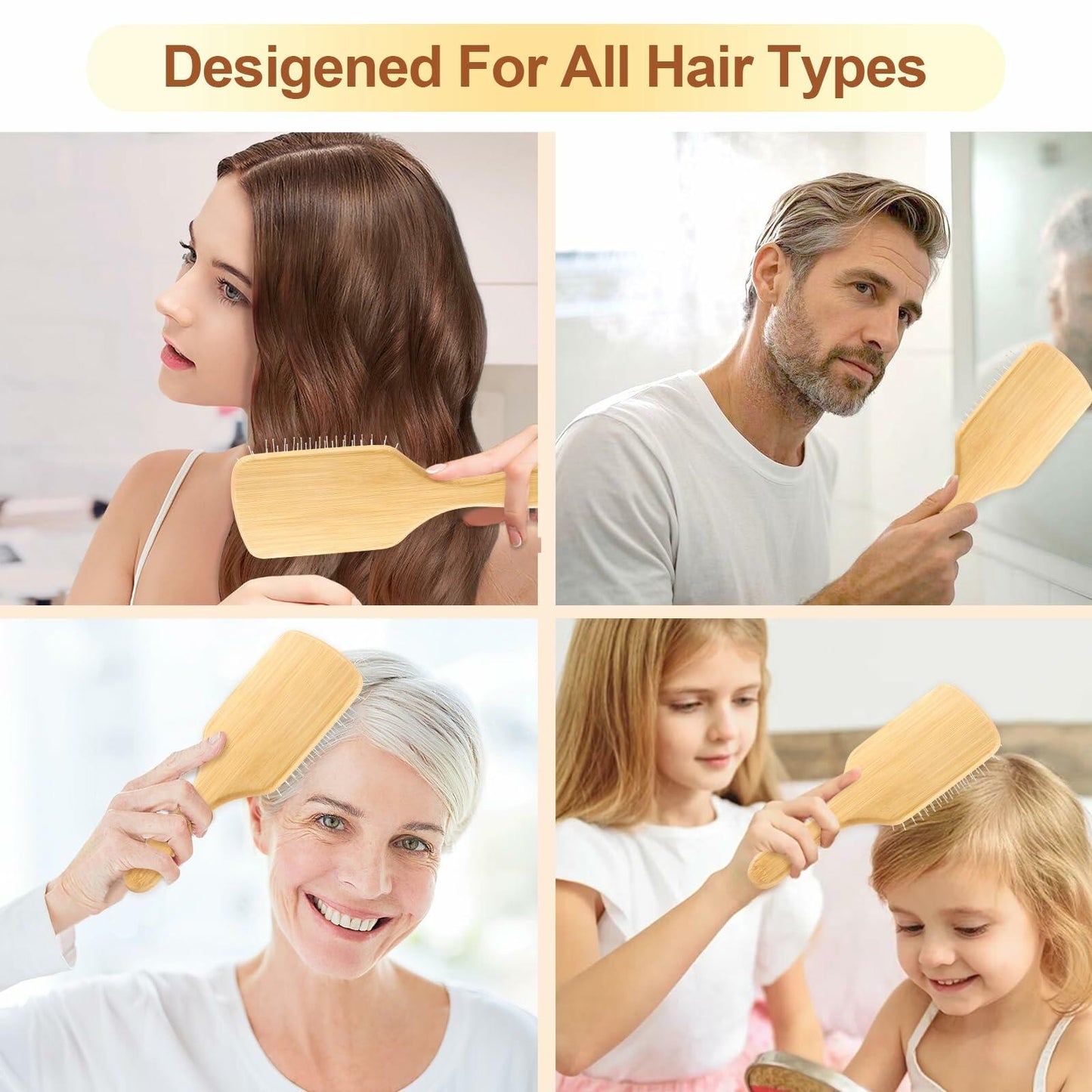 Arshray Bamboo Paddle Hair Brush Stainless Steel Teeth All Hair Types Deal US