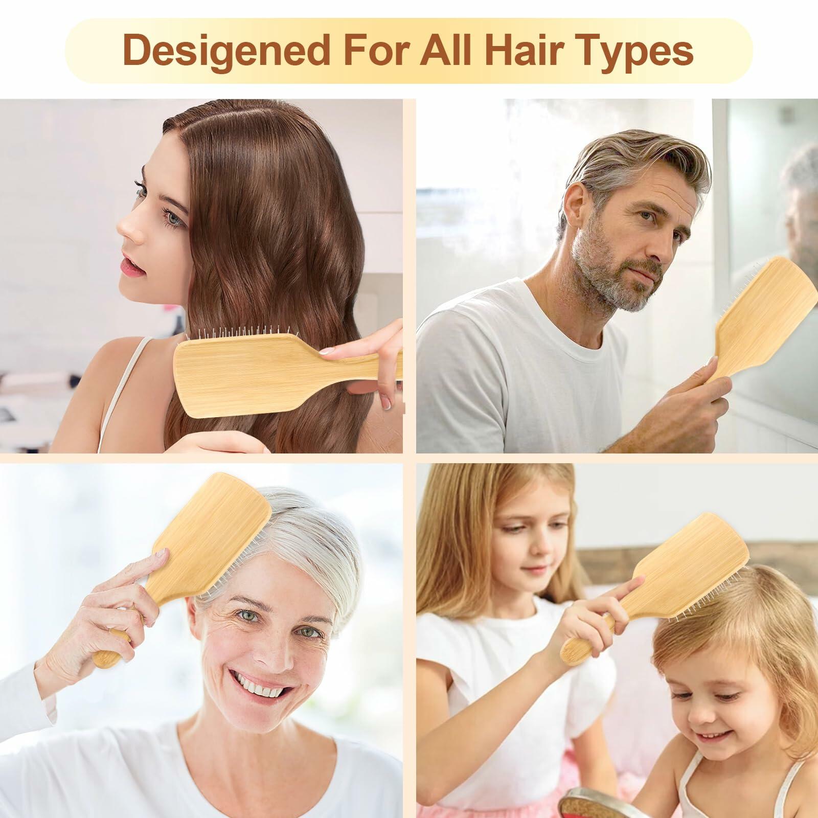 Arshray Bamboo Paddle Hair Brush Stainless Steel Teeth All Hair Types Deal US