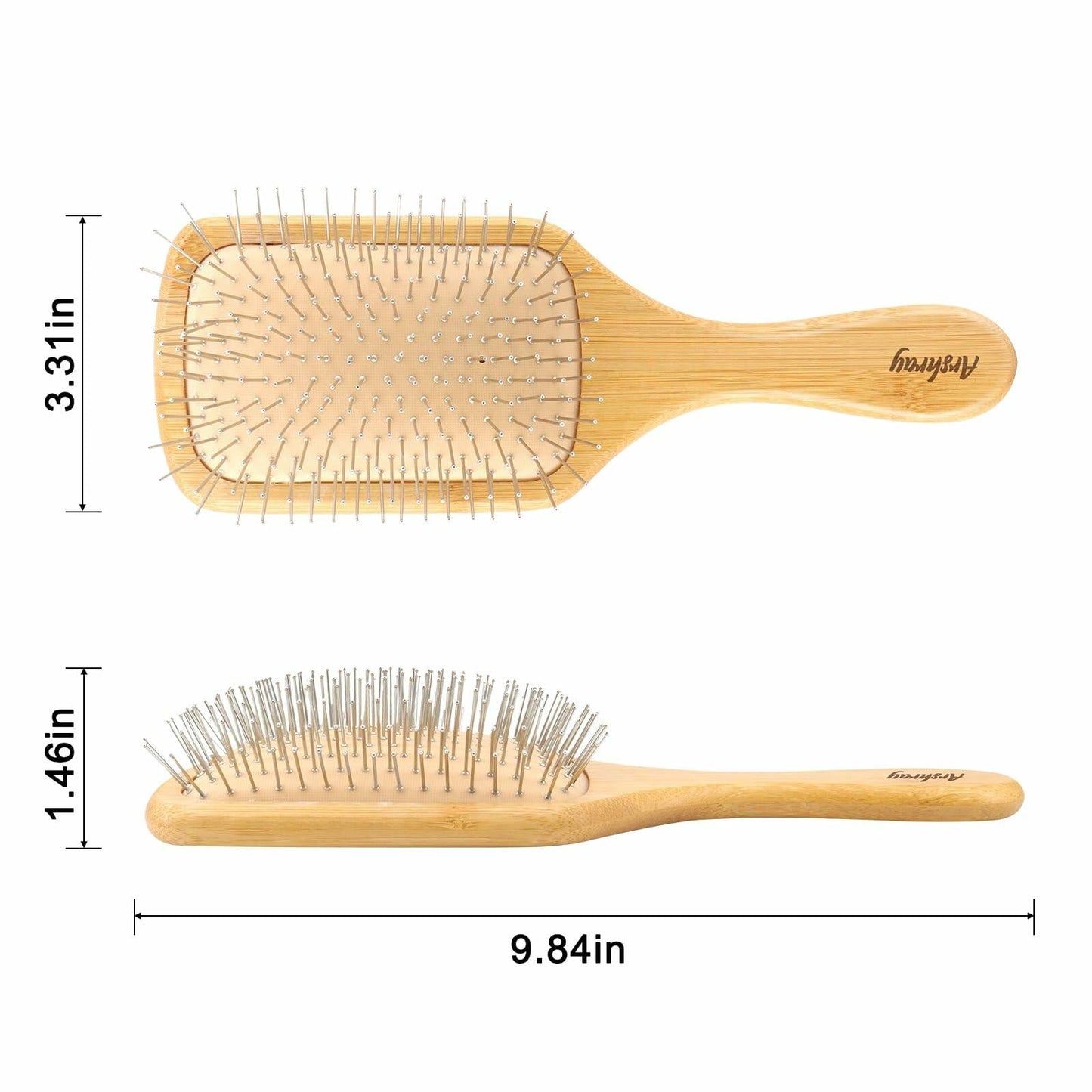 Arshray Bamboo Paddle Hair Brush Stainless Steel Teeth All Hair Types Deal US