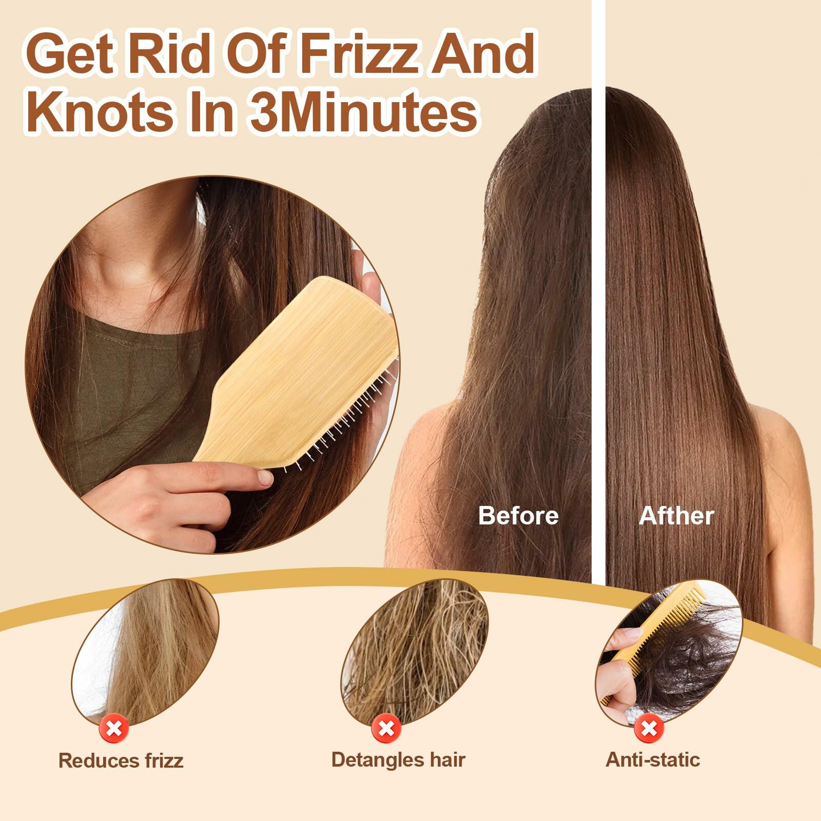 Arshray Bamboo Paddle Hair Brush Stainless Steel Teeth All Hair Types Deal US