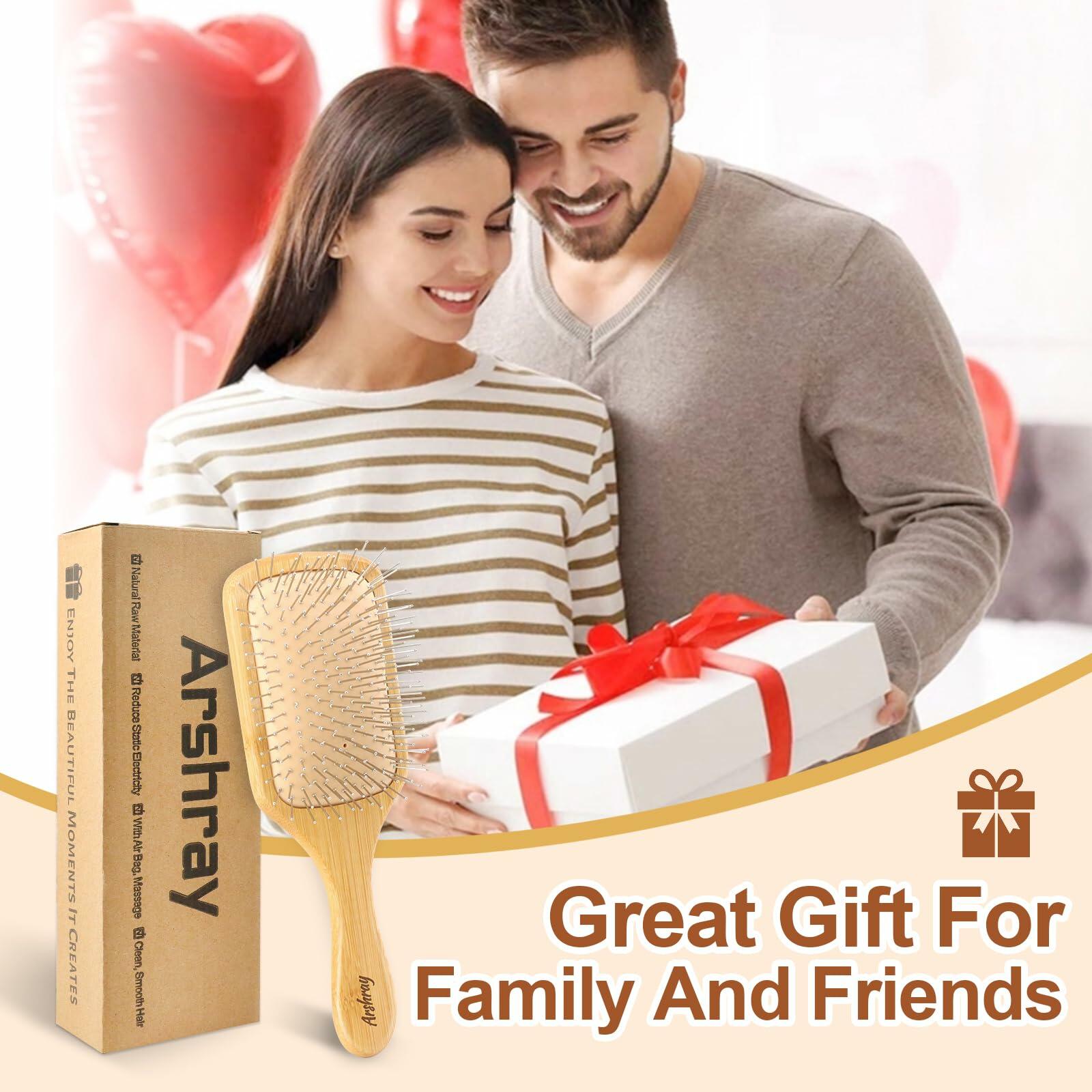 Arshray Bamboo Paddle Hair Brush Stainless Steel Teeth All Hair Types Deal US