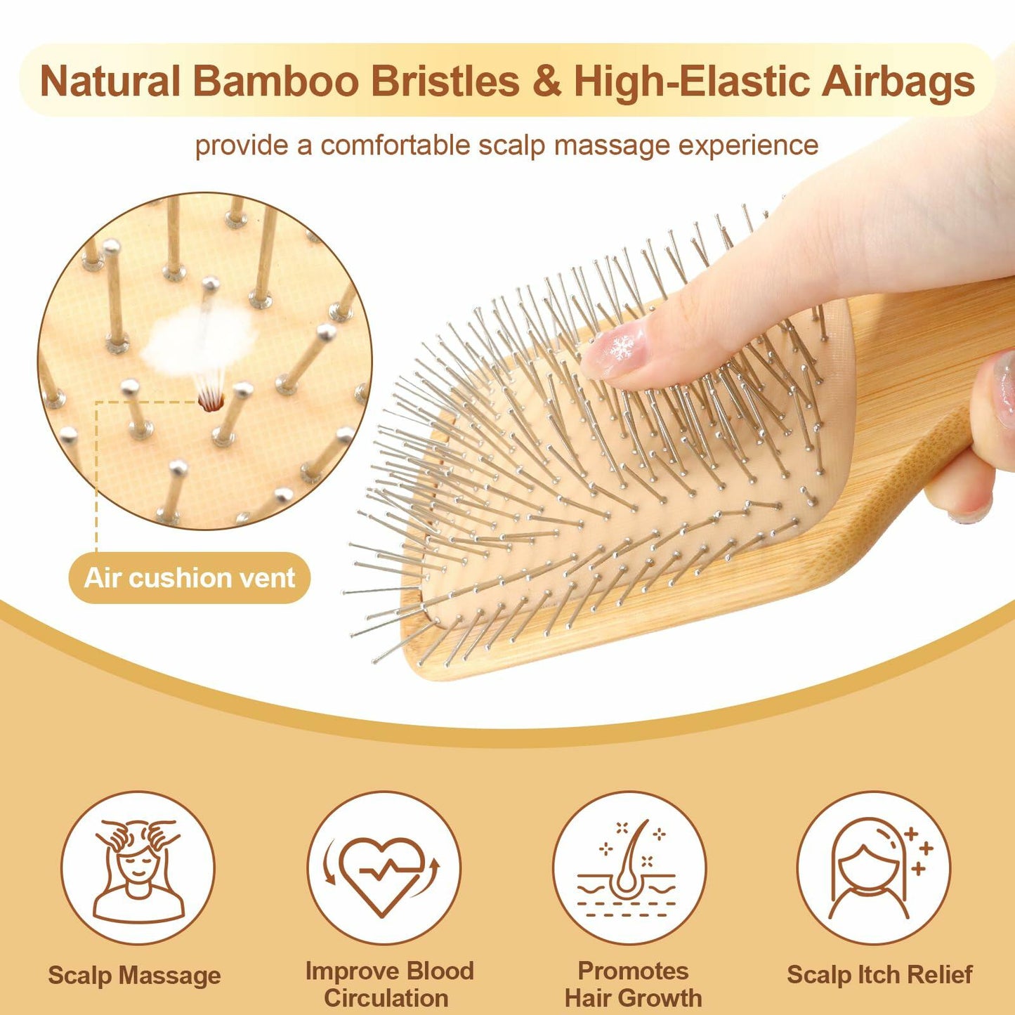 Arshray Bamboo Paddle Hair Brush Stainless Steel Teeth All Hair Types Deal US