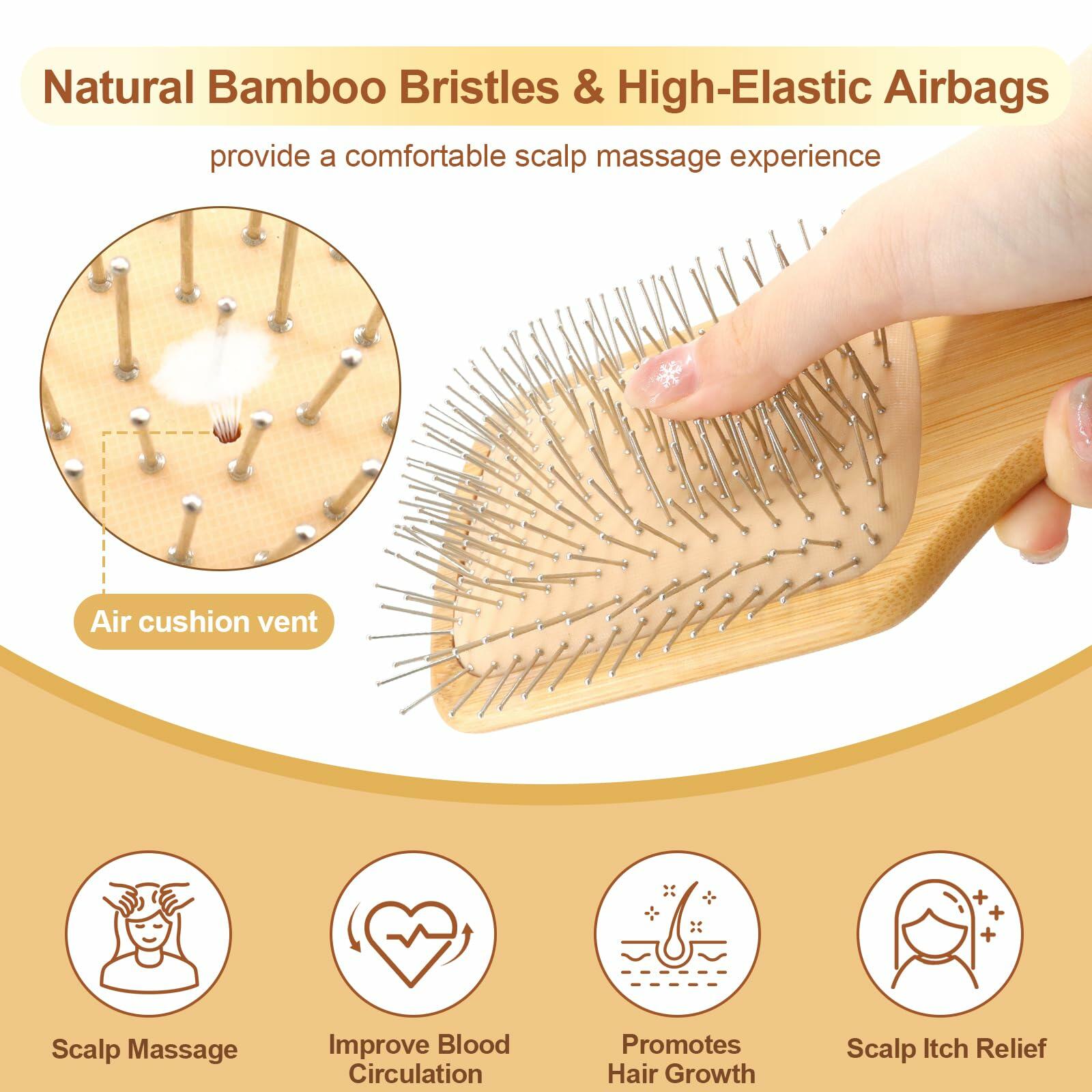 Arshray Bamboo Paddle Hair Brush Stainless Steel Teeth All Hair Types Deal US