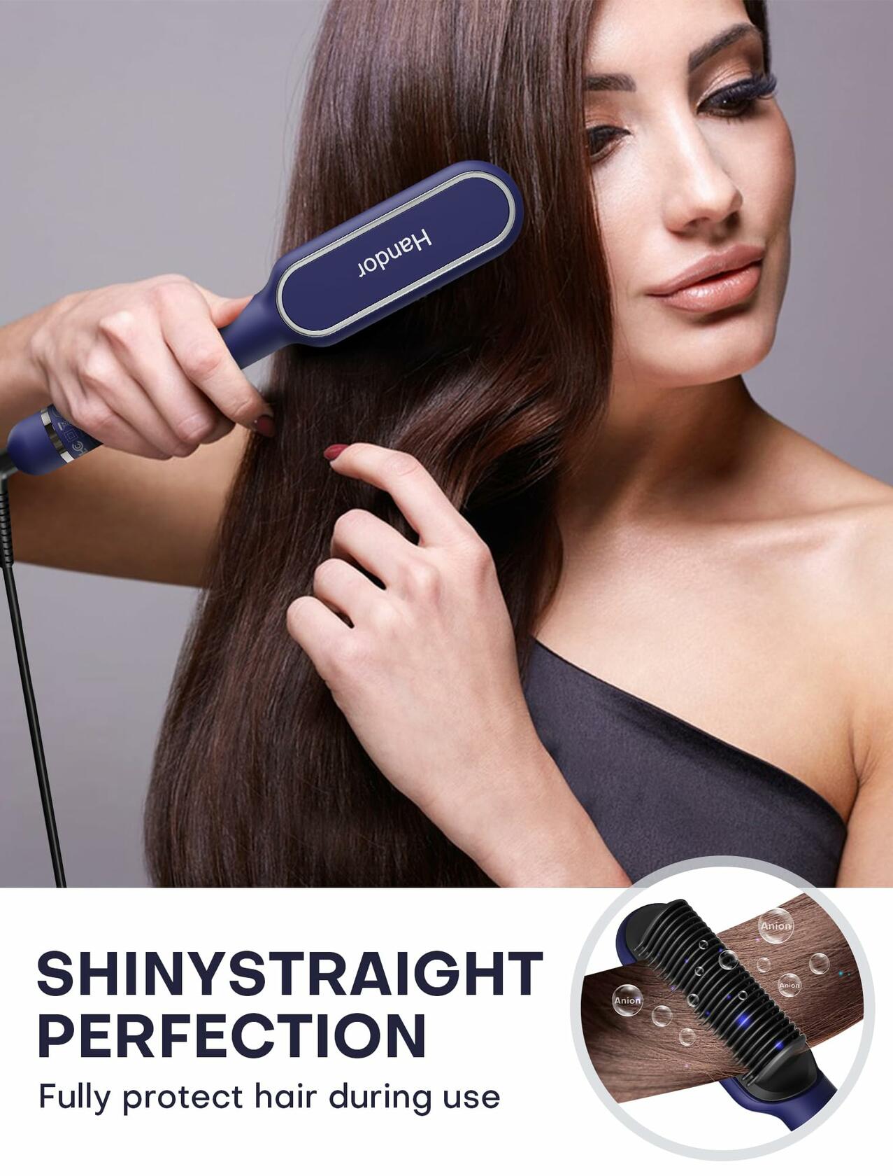 RakRlek Handor Ionic Hair Straightener Brush 9 Temp Settings Fast Heating Blue Deal US