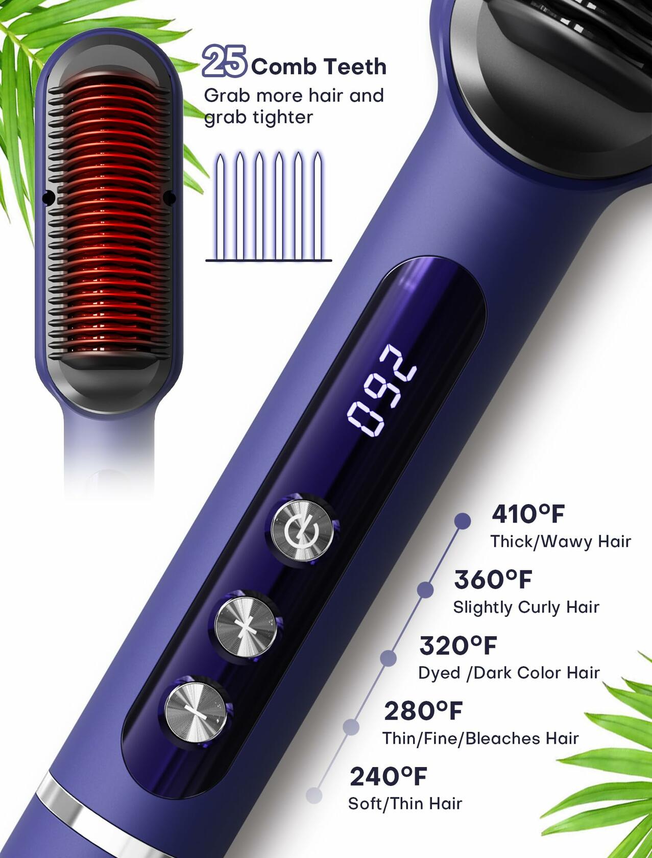RakRlek Handor Ionic Hair Straightener Brush 9 Temp Settings Fast Heating Blue Deal US