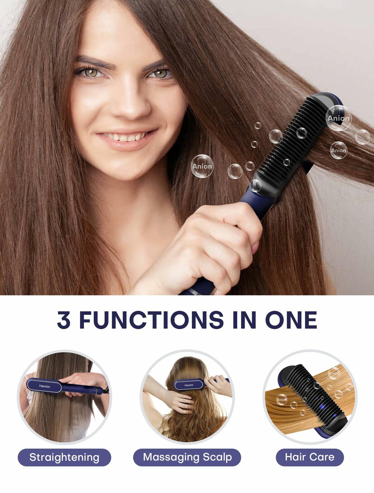 RakRlek Handor Ionic Hair Straightener Brush 9 Temp Settings Fast Heating Blue Deal US
