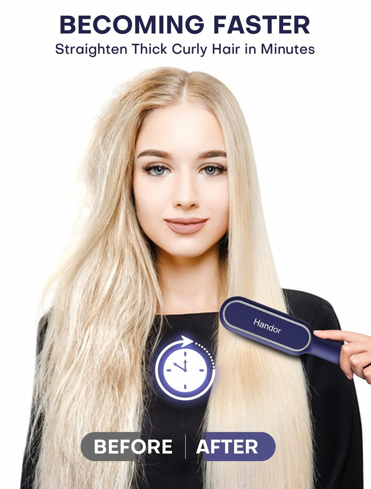 RakRlek Handor Ionic Hair Straightener Brush 9 Temp Settings Fast Heating Blue Deal US
