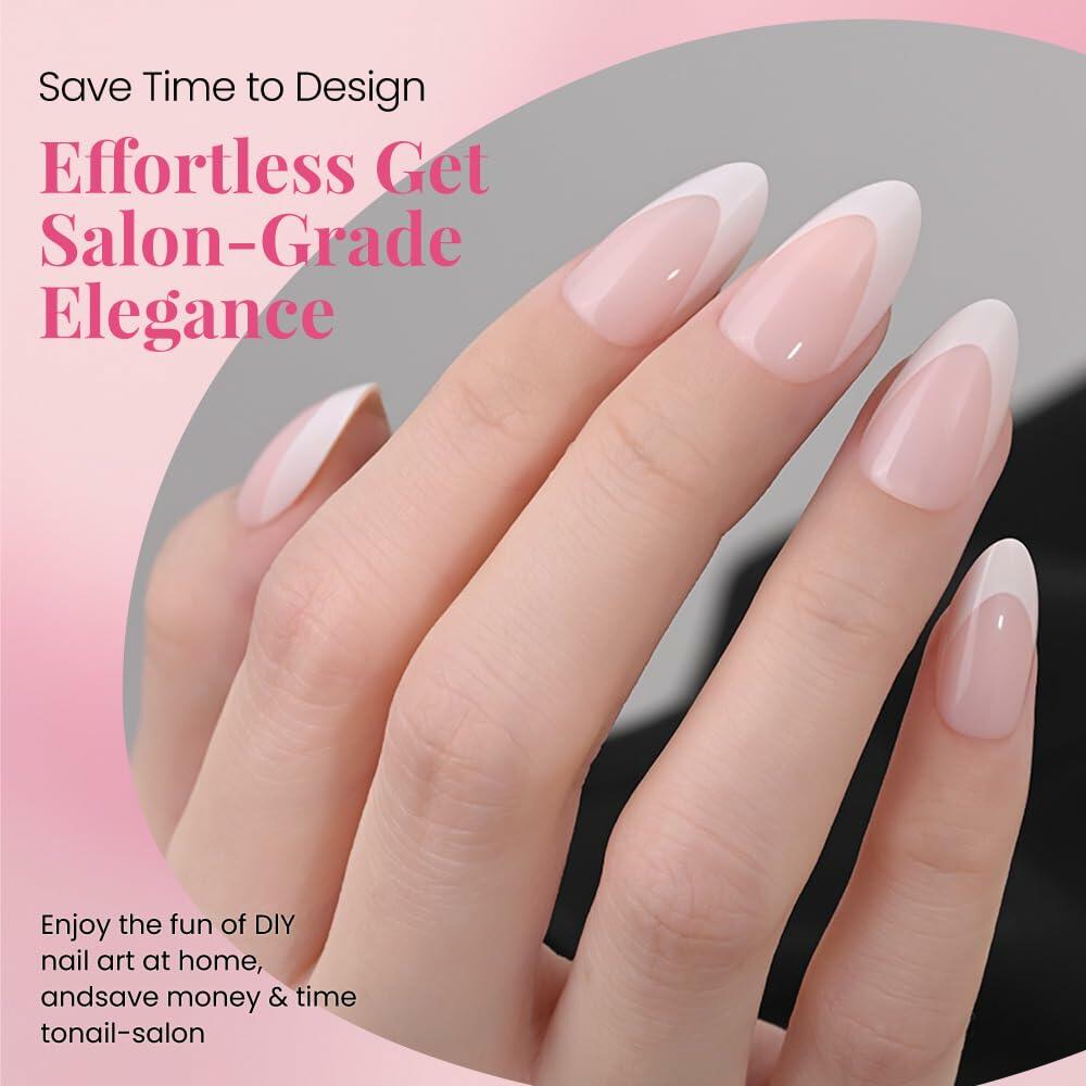 Stbisen Pink French Tip Press On Nails Almond Short Glossy Gel 30Pcs Deal US