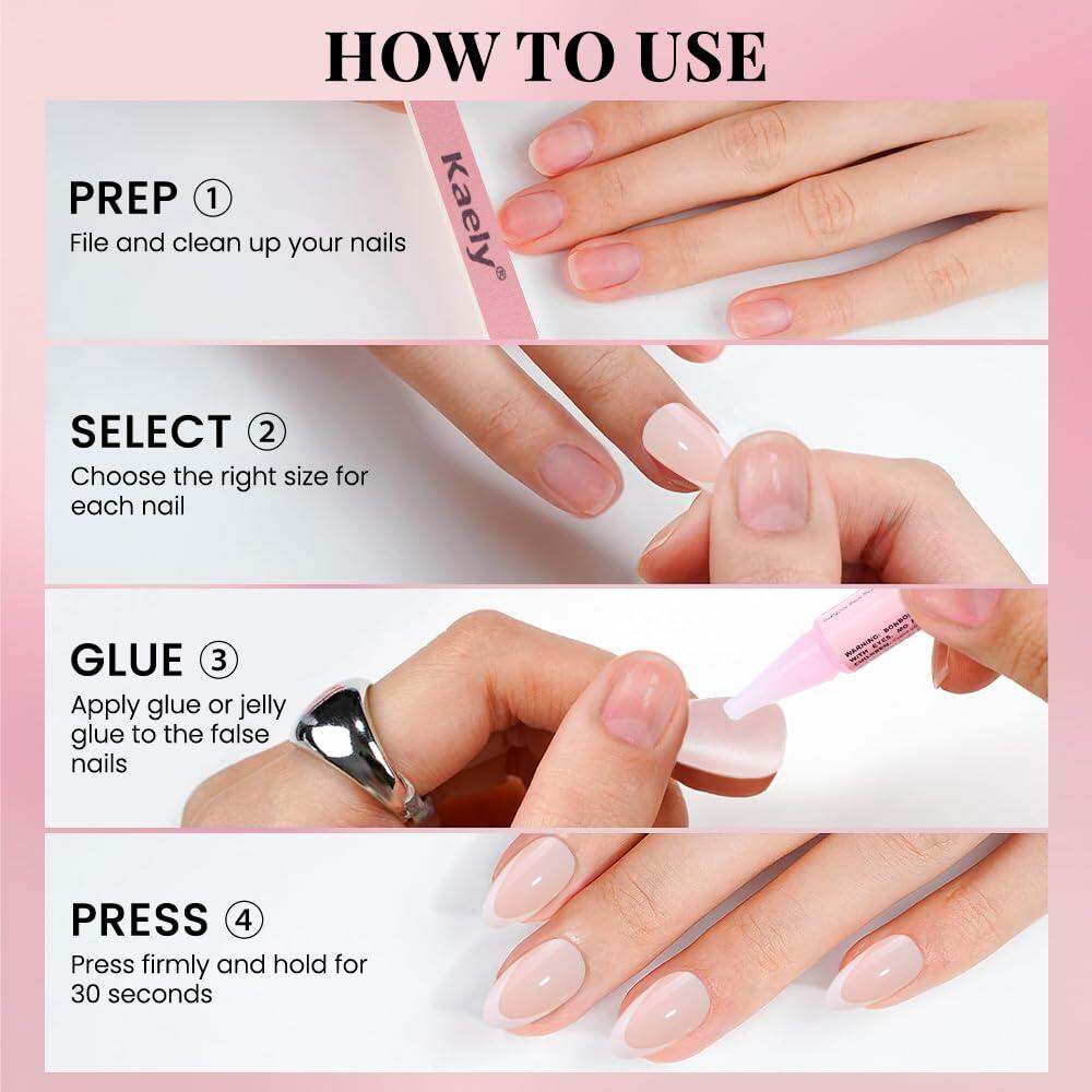 Stbisen Pink French Tip Press On Nails Almond Short Glossy Gel 30Pcs Deal US